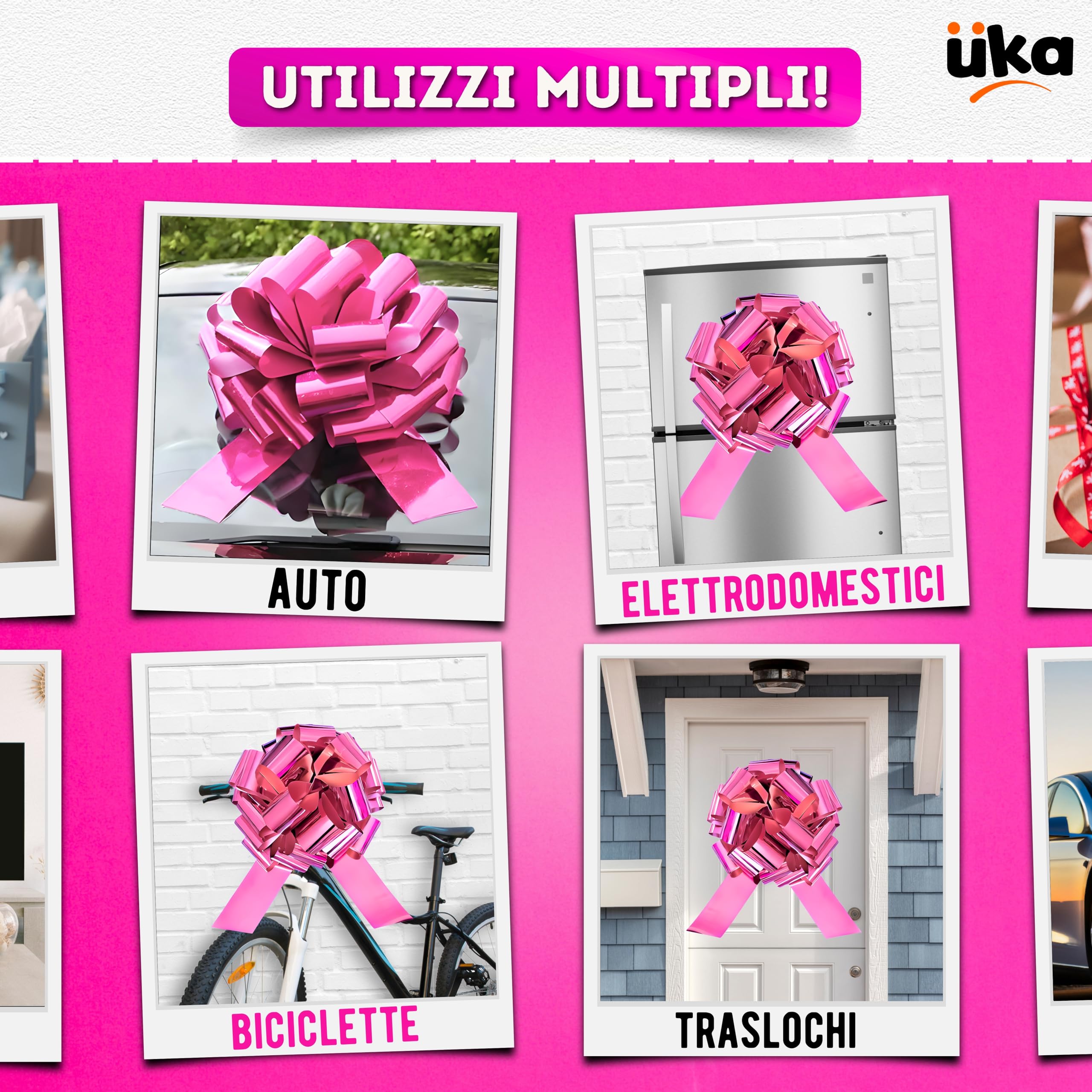 Fiocco Regalo XXL 40 cm Rosa Metallizzato Gigante per Auto Bicilette Elettrodomestici Design Automontante Riutilizzabile