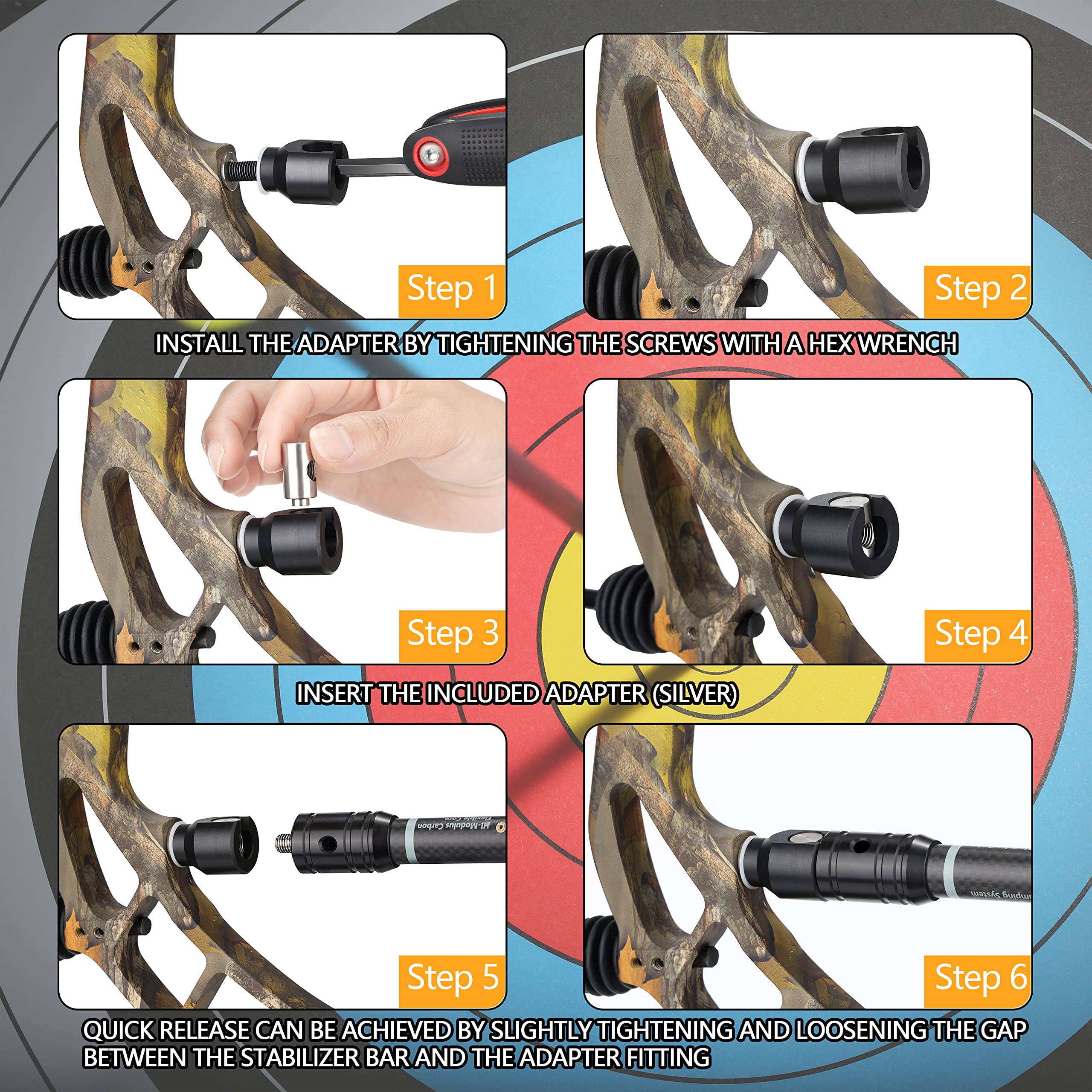 SUNYA Archery Bow Stabilizer Adapter, Quick Disconnect, 2 Mounting Angles For