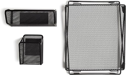 Miniatura 2 de U Brands Kit de organización de casilleros de malla negra, incluye taza magnética, estante plegable y contenedor, 3 piezas