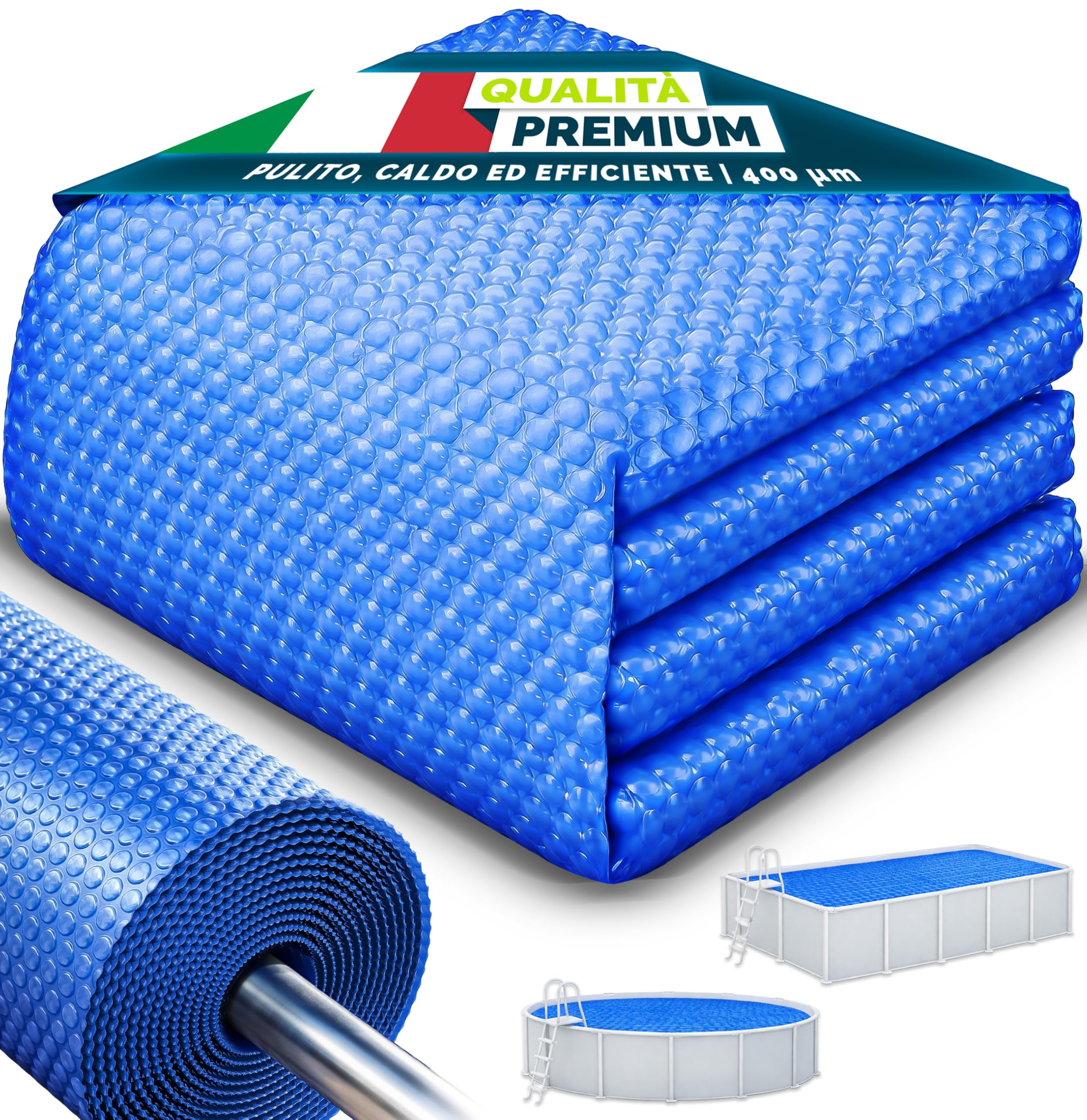 tillvex® Telone di copertura solare di alta qualità, 400 µm, rettangolare, 549 x 274 cm, ritagliabile, copertura solare, per piscina e riscaldamento dell'acqua