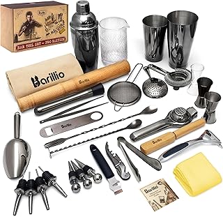 Barillio Bar Tool Set Pro Edition - Black Stainless-Steel Cocktail Shake...