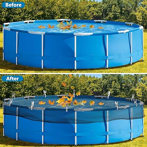 Miniatura 4 de Adnee Cubierta redonda de red de hojas de piscina de 21 pies, red de seguridad para piscina con 12 clips para cubierta de piscina, cubierta de malla