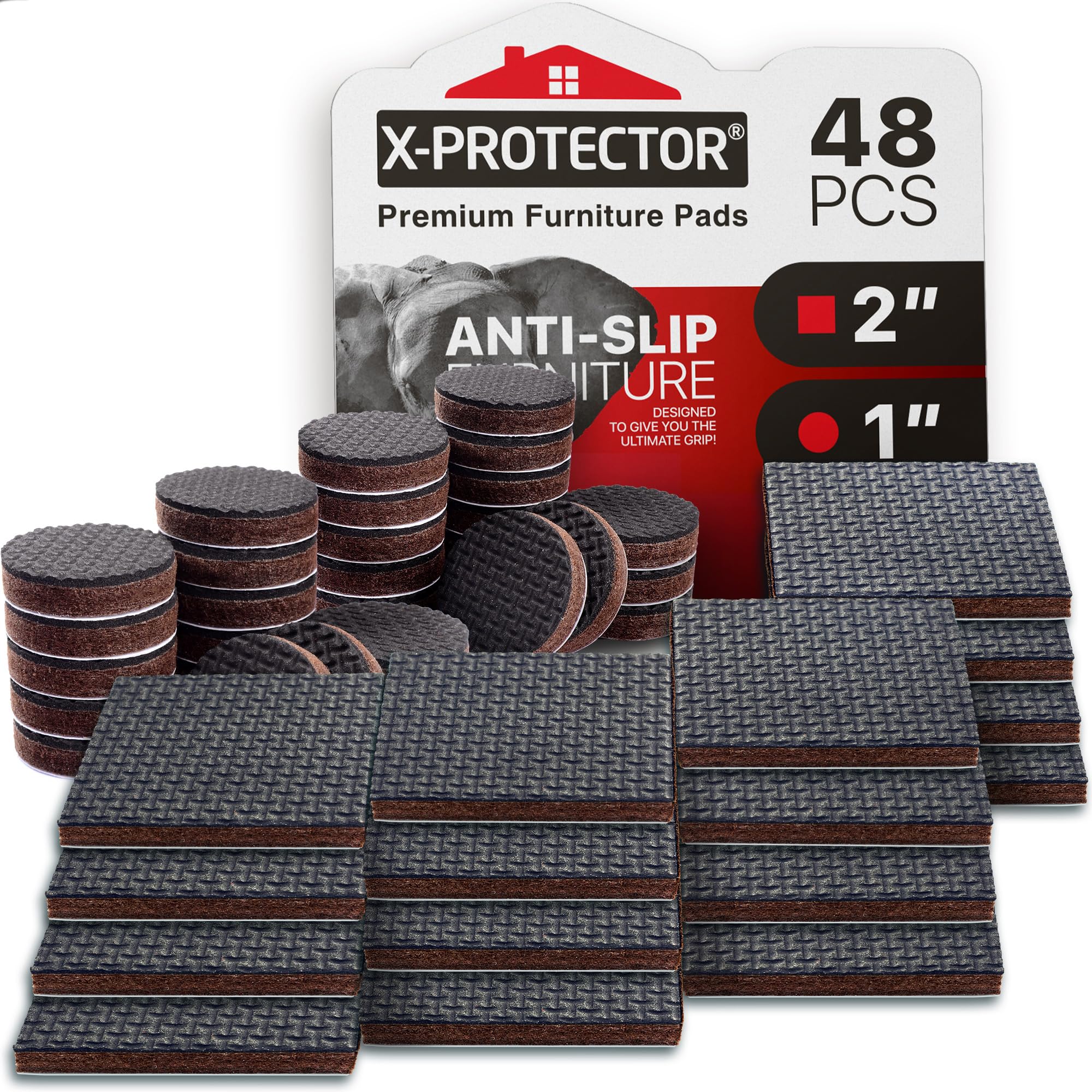Non Slip Furniture Pads X-PROTECTOR 48 PCS - 32 pcs 1 Round 16 pcs 2 Square Furniture Grippers