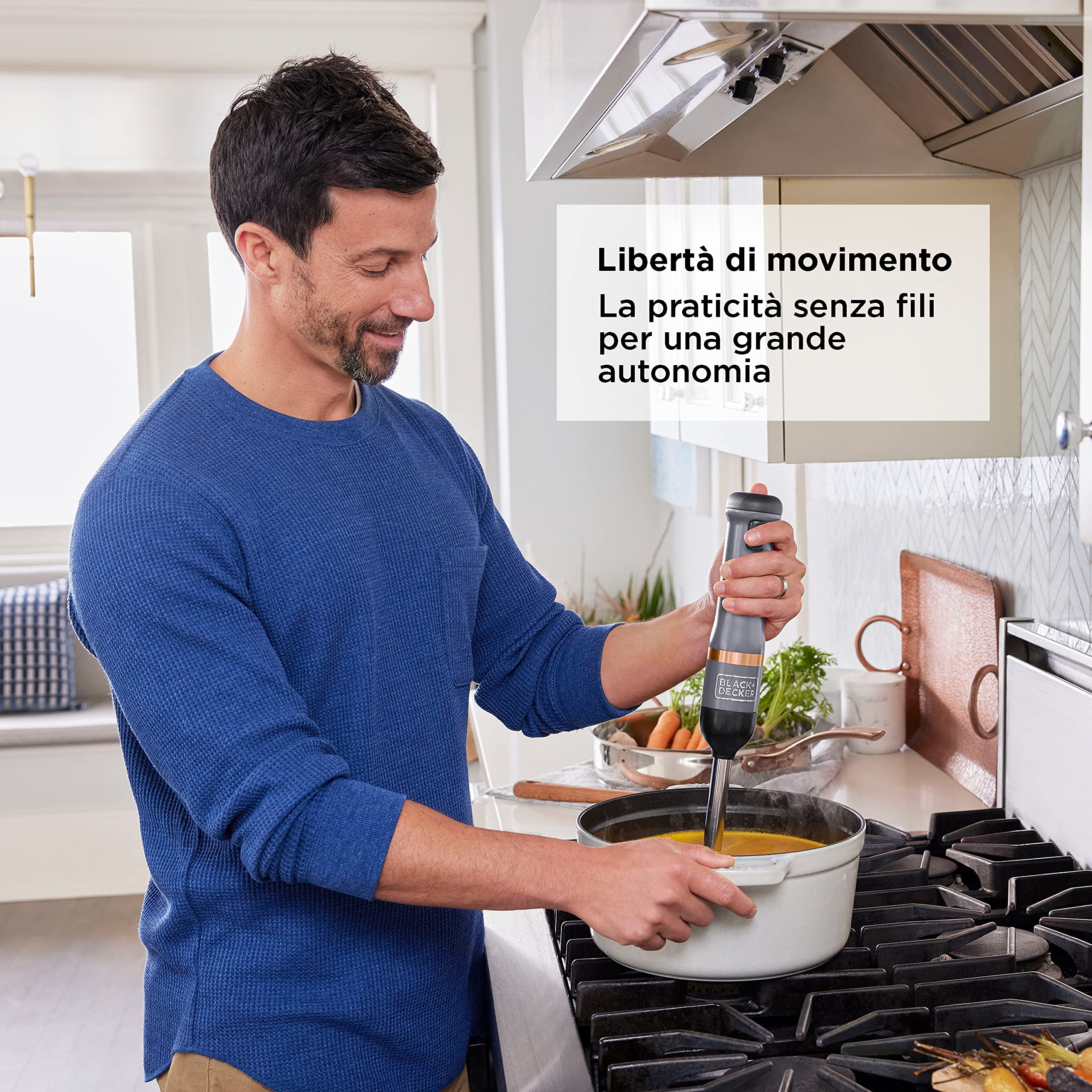 BLACK+DECKER, Kitchen Wand Frullatore a immersione Cordless Senza Filo Multifunzione con Asta Frullatore a 4 punte- Accessori Extra acquistabili separatamente. BCKM1011KGF-QW