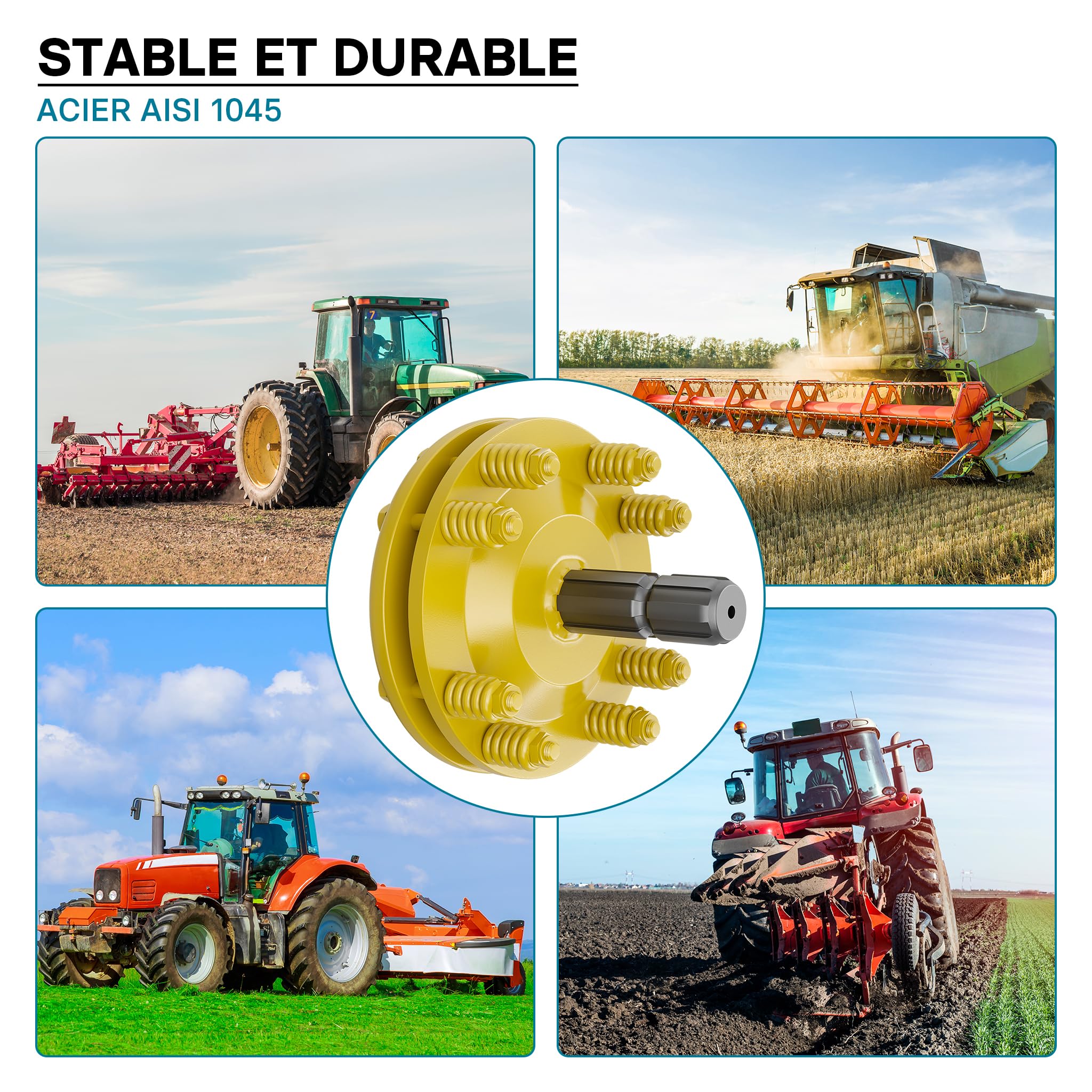 WilTec Embrayage de Cardan - 6 Dents / 1 3/8" (34,9 mm) / Filets Femelle et Mâle / 1200 Nm Max. - Raccord pour Arbre de Transmission - Couleur Jaune