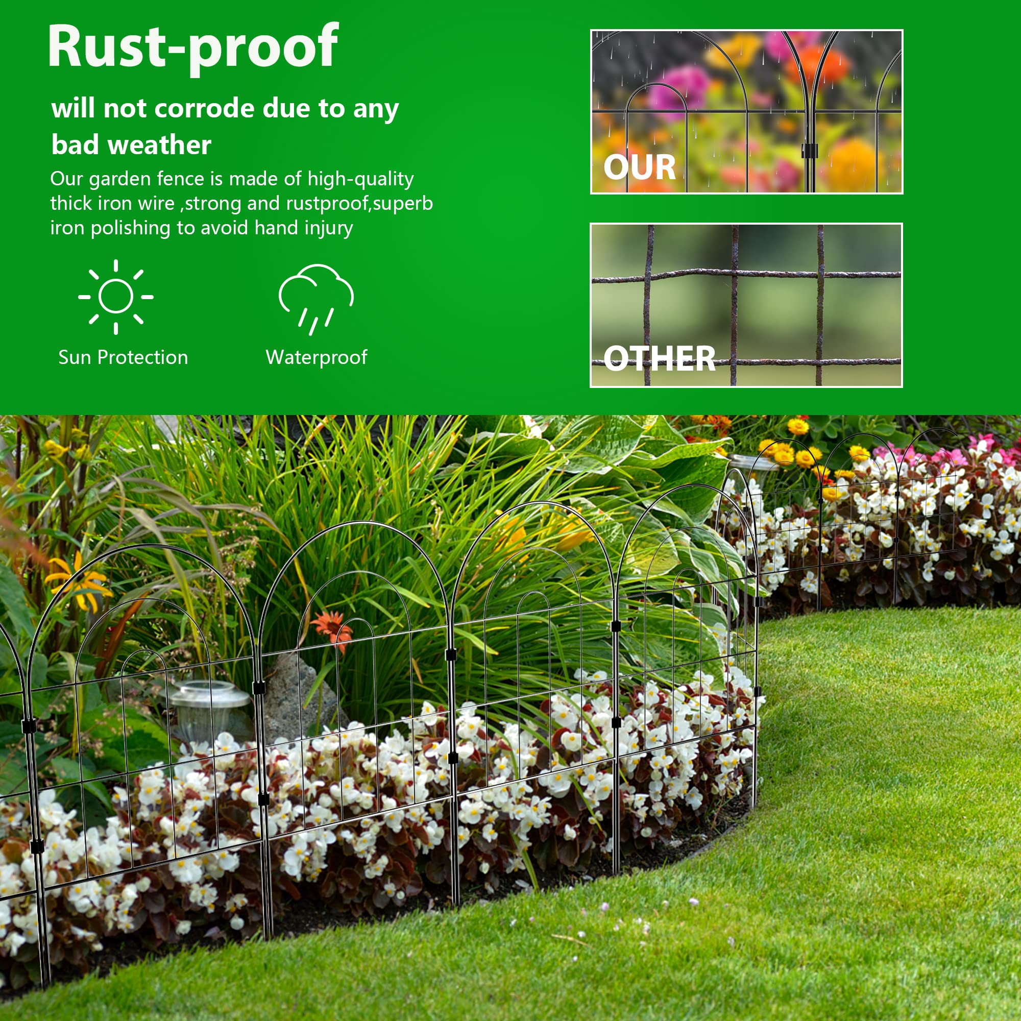 LZLXXLZL Decorative Fences, 10 Pack, Garden Fencing 24 inch High, for Yard Landscape, Patio, Lawn, and Garden Fence Animal Barrier Outdoor Decoration