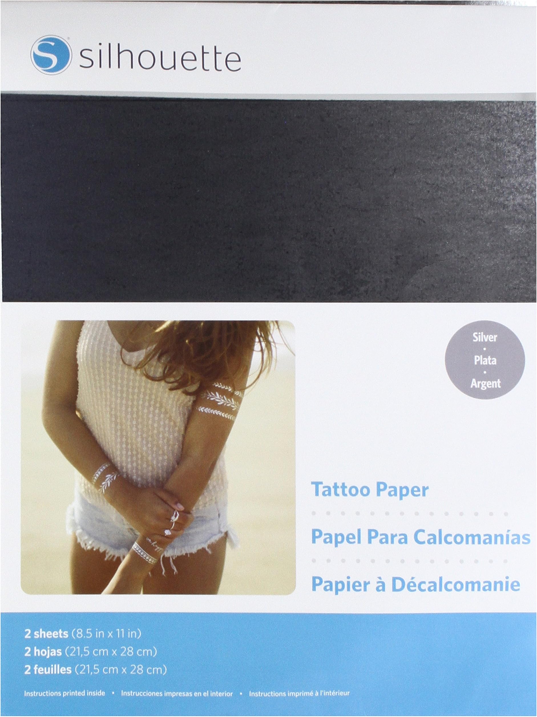 Silhouette America Temporary Tattoo Paper - Custom Designs with Silhouette Machine Print & Cut - Inkjet Printable Tattoo Paper, Easy Application/Removal - For Kids, Events, Promotions- 2 Sheet, Silver