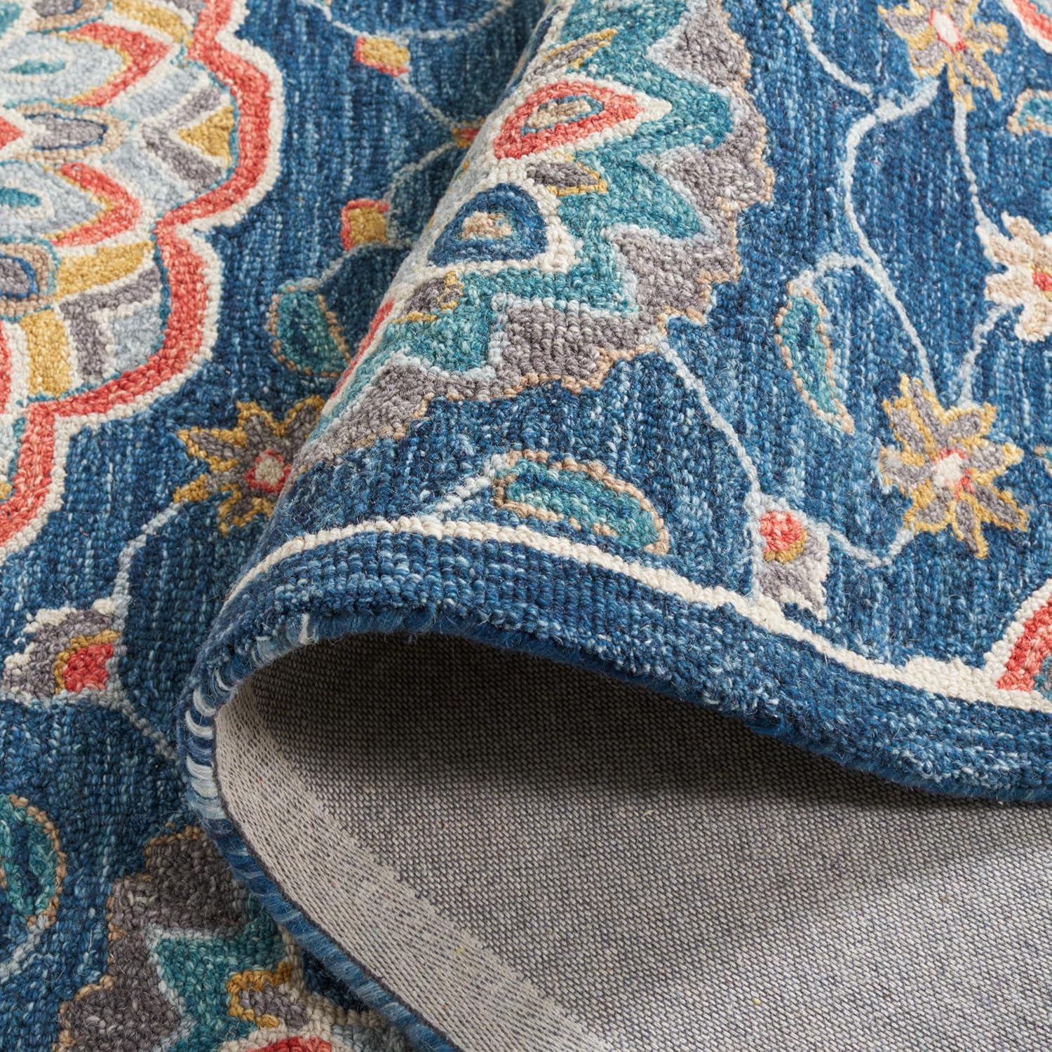 Safavieh Blossom Collection Runner Rug - 8' Runner, Blue & Red, Contemporary Design, Ideal for High Traffic Areas in Hallway, Bathroom & Kitchen (BLM690M-28)