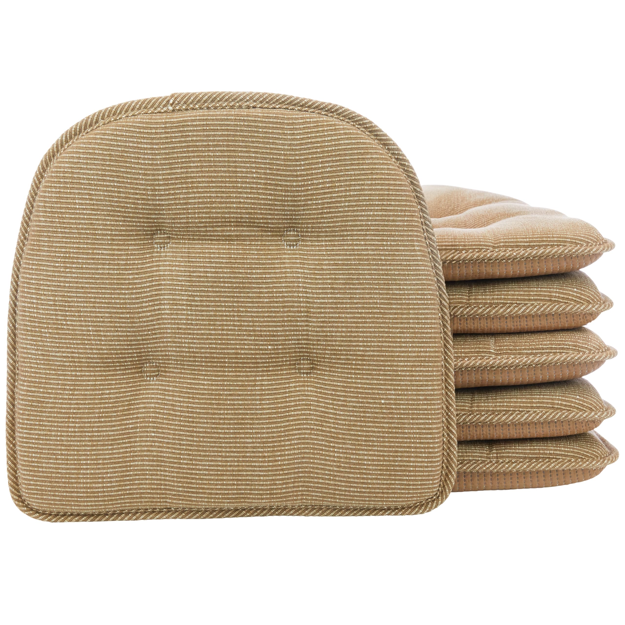 Klear Vu Omega Non-Slip Universal Chair Cushions for Dining Room, Kitchen and Office Use, 6 Pack, Tan 6 Count