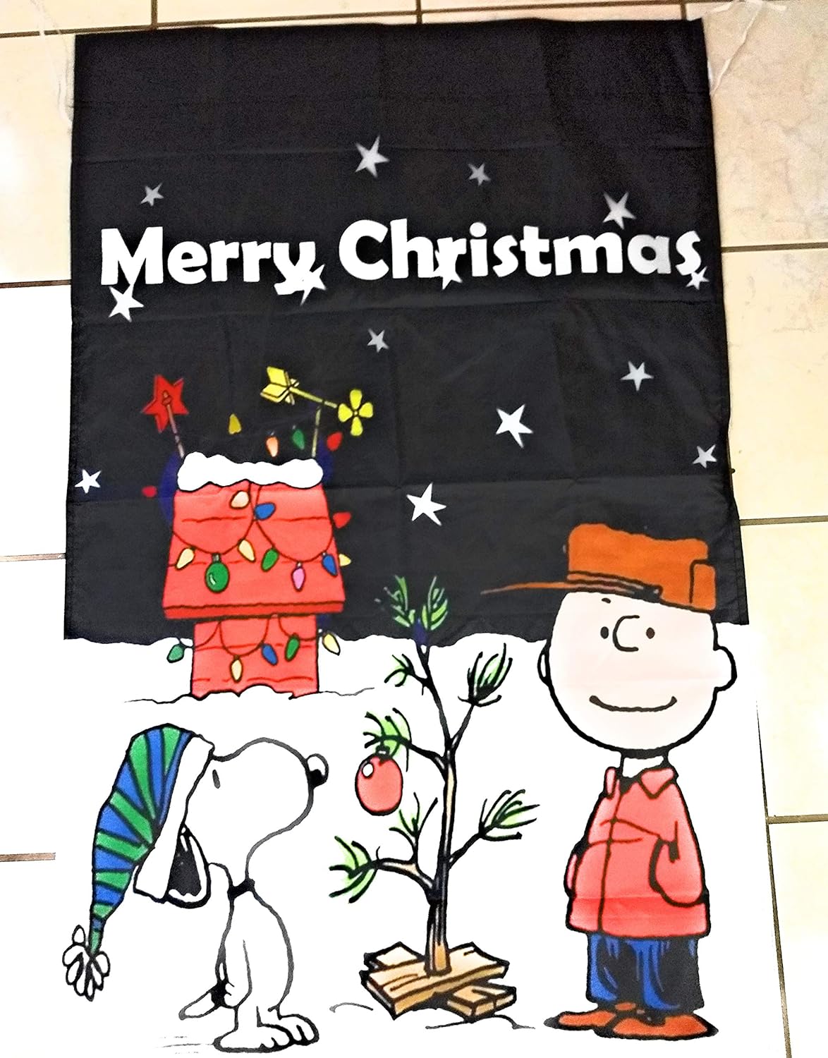 Snoopy And Charlie Brown Merry Christmas 28x40 In House Flag Double Sided
