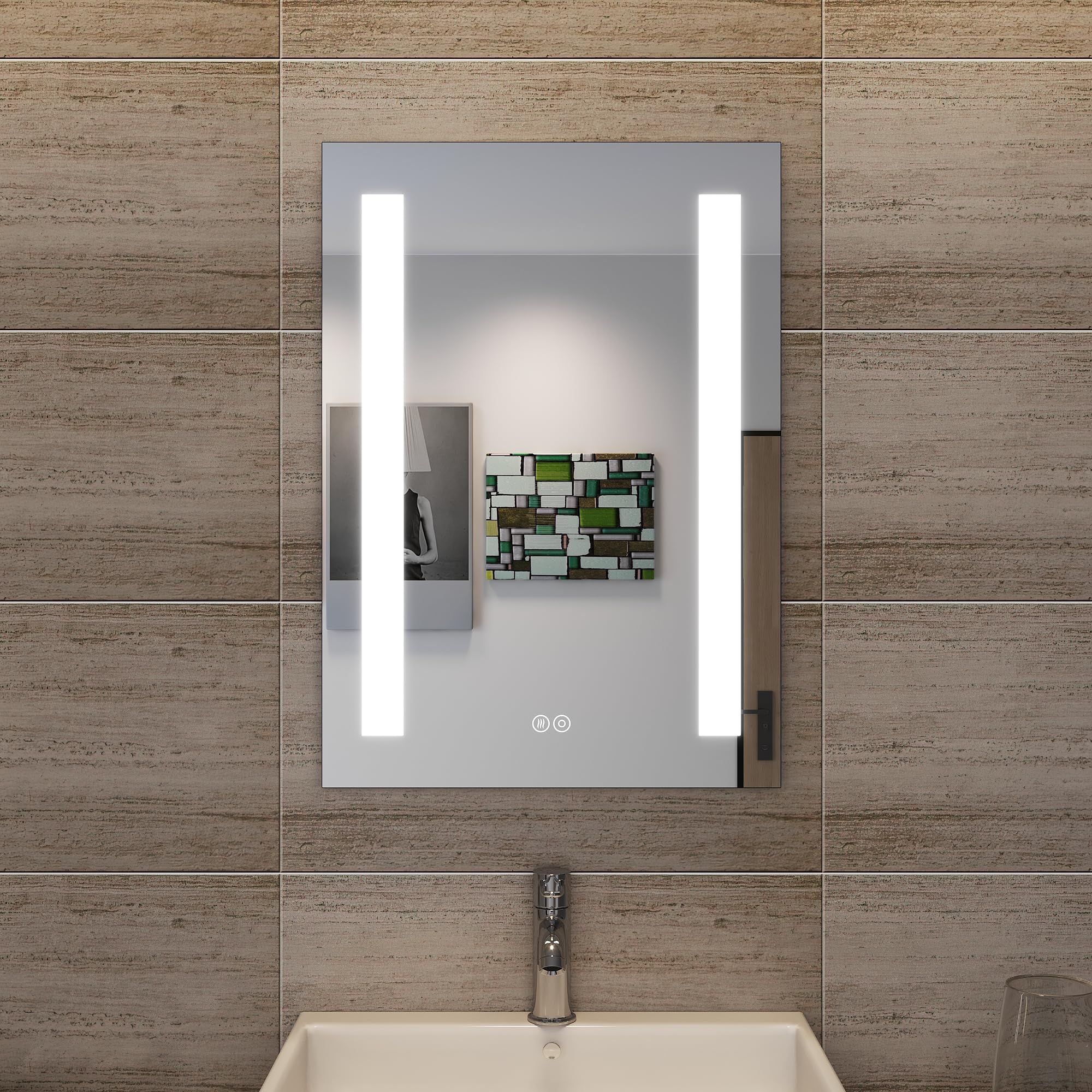 HOKO LED badkamerspiegel anti-condens 50 x 70 cm / 70 x 50 cm Californië met zwart metalen frame verticale montage make-up spiegel aanraakschakelaar lichtverandering 2700-6500K