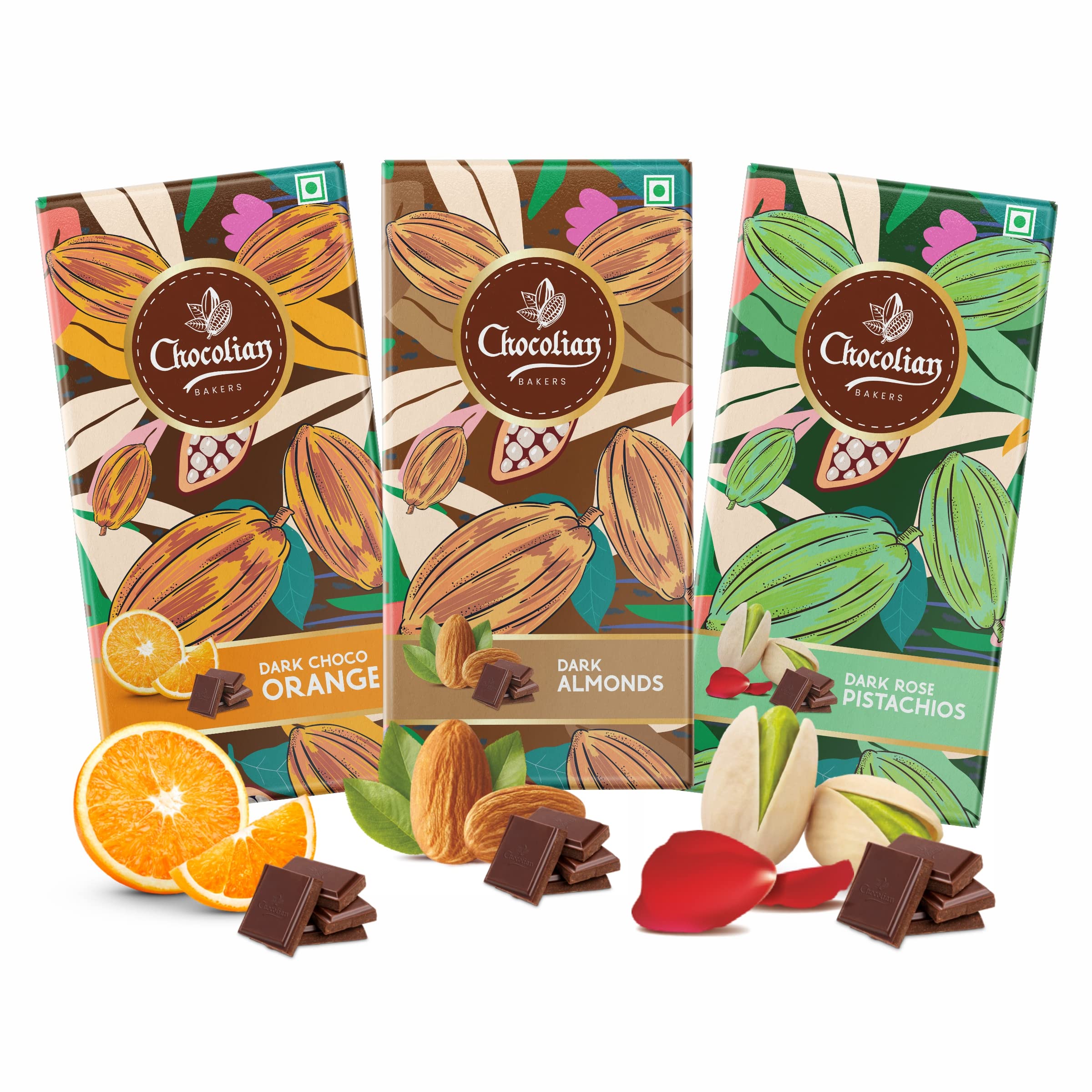 Chocolian Bakers Dark Chocolate With Almond, Dark Chocolate With Rose & Pistachio, Dark Orange Chocolate | 100% Veg | Eggless | (72 Gm Each) (B0BRB93G7C) Amazon Price History, Amazon Price Tracker
