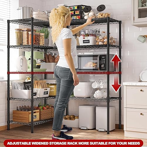 Miniatura 7 de REIBII Estantes de almacenamiento de 58 pulgadas de ancho con carga de 1400 libras, estantería de metal de 5 niveles para estantes de