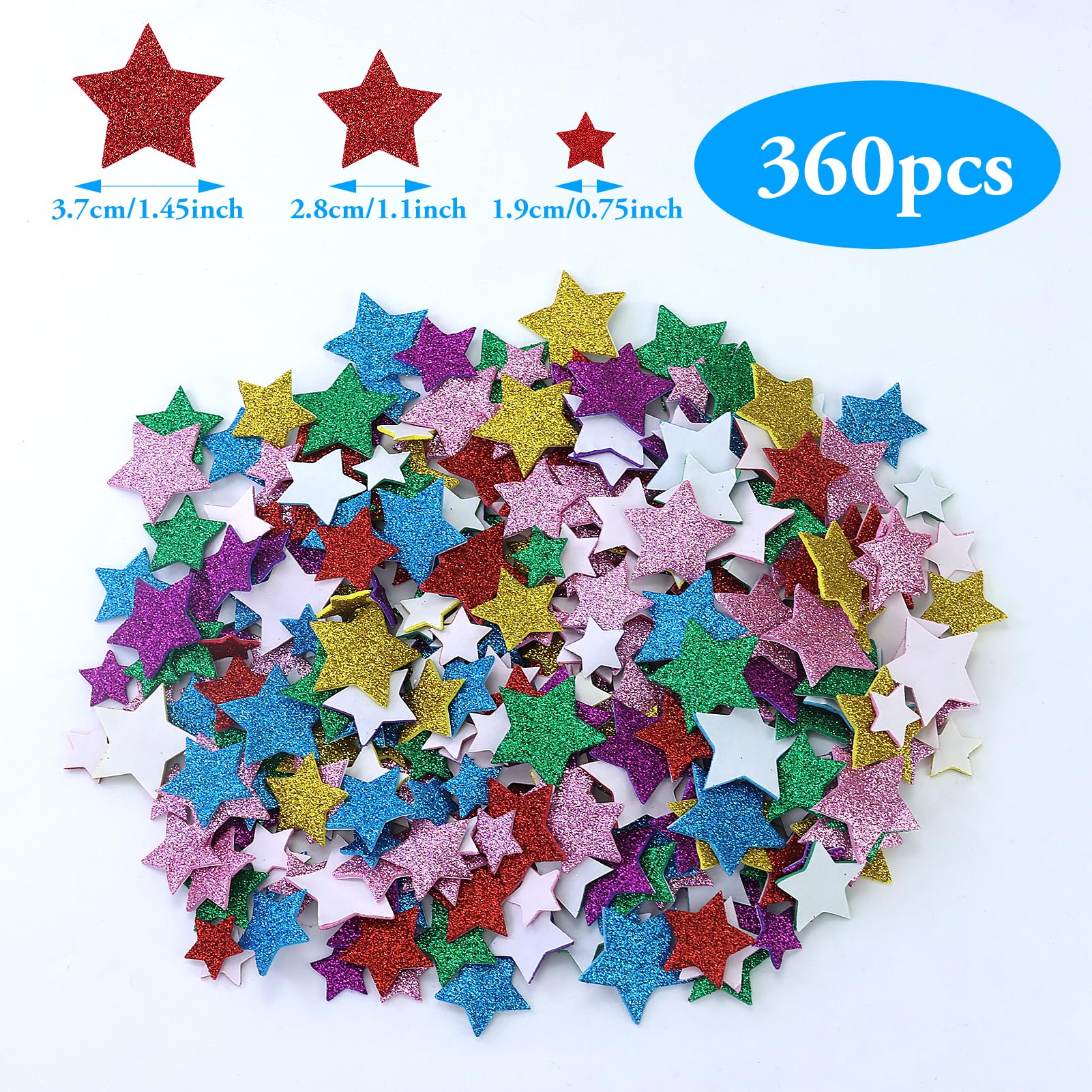 IOURVYA 250 Pezzi Adesivi Glitterati,Adesivi in Schiuma Glitterata,Autoadesiva Adesivi Stelle e Cuore per Bambini,Adesivi per Scrapbooking per Craft/Card