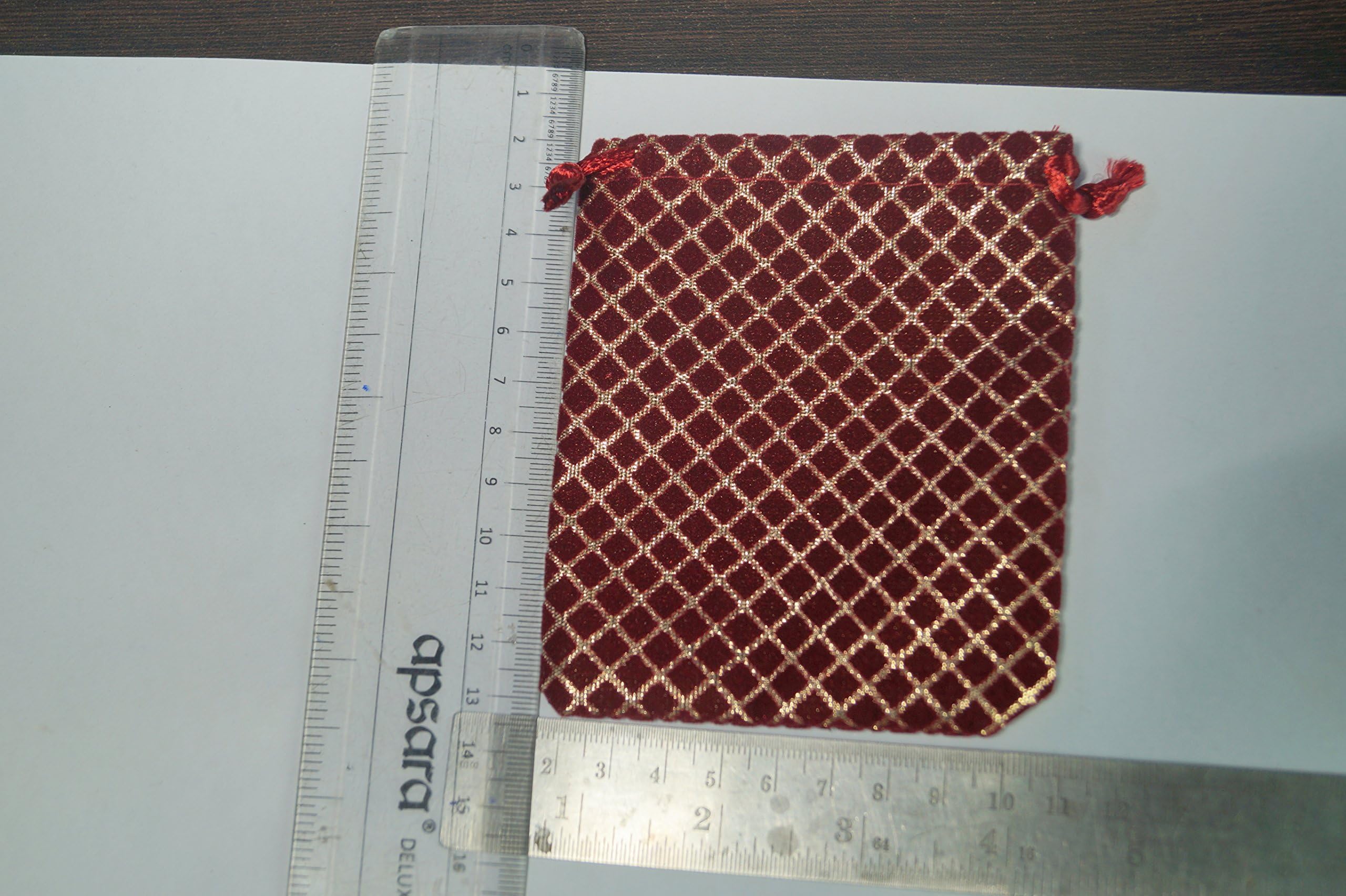 Golden Maroon Red Velvet Jewelry pouch Jewlery storage bag