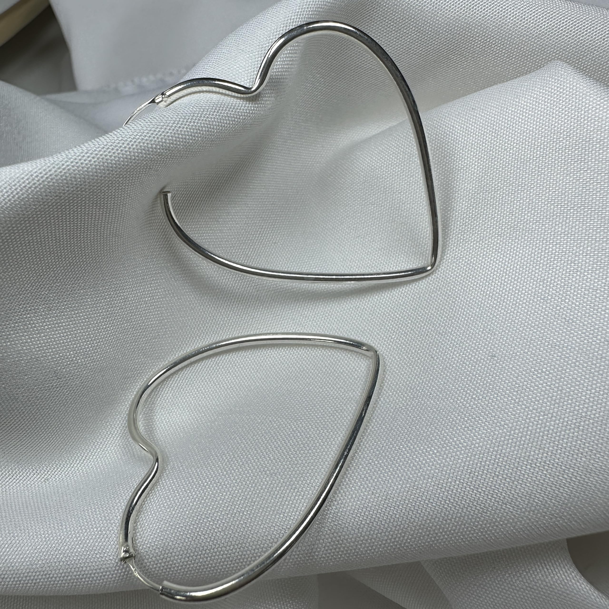 Groß 42 mm Sterlingsilber Herz Creolen Ohrringe