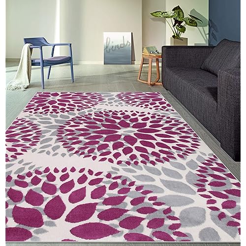 Modern Floral Circles Design Area Rug 6' 6" x 9' Pink