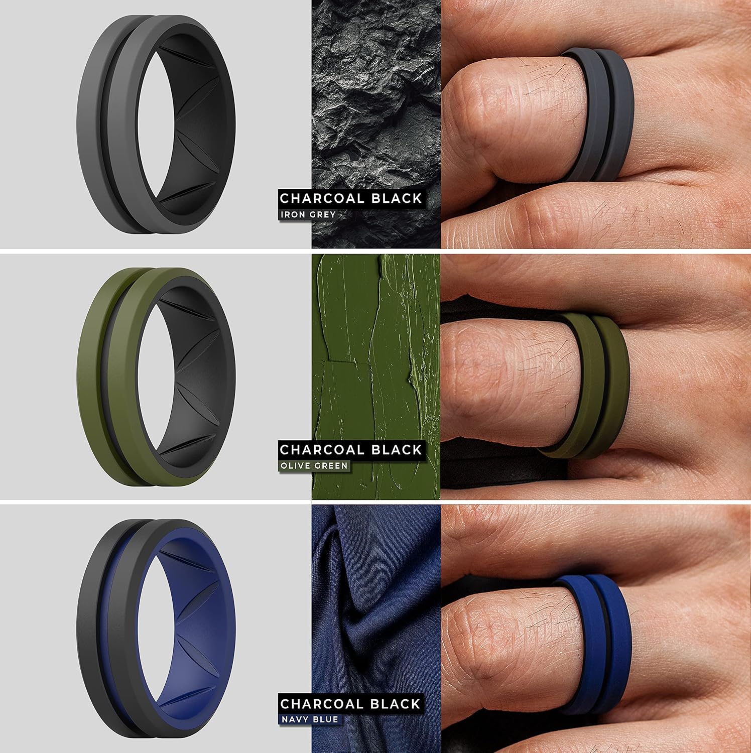 ThunderFit Silicone Wedding Rings for Men - Bevelled 2Layer Mid Line - 8.2mm Wide 2.5mm Thick