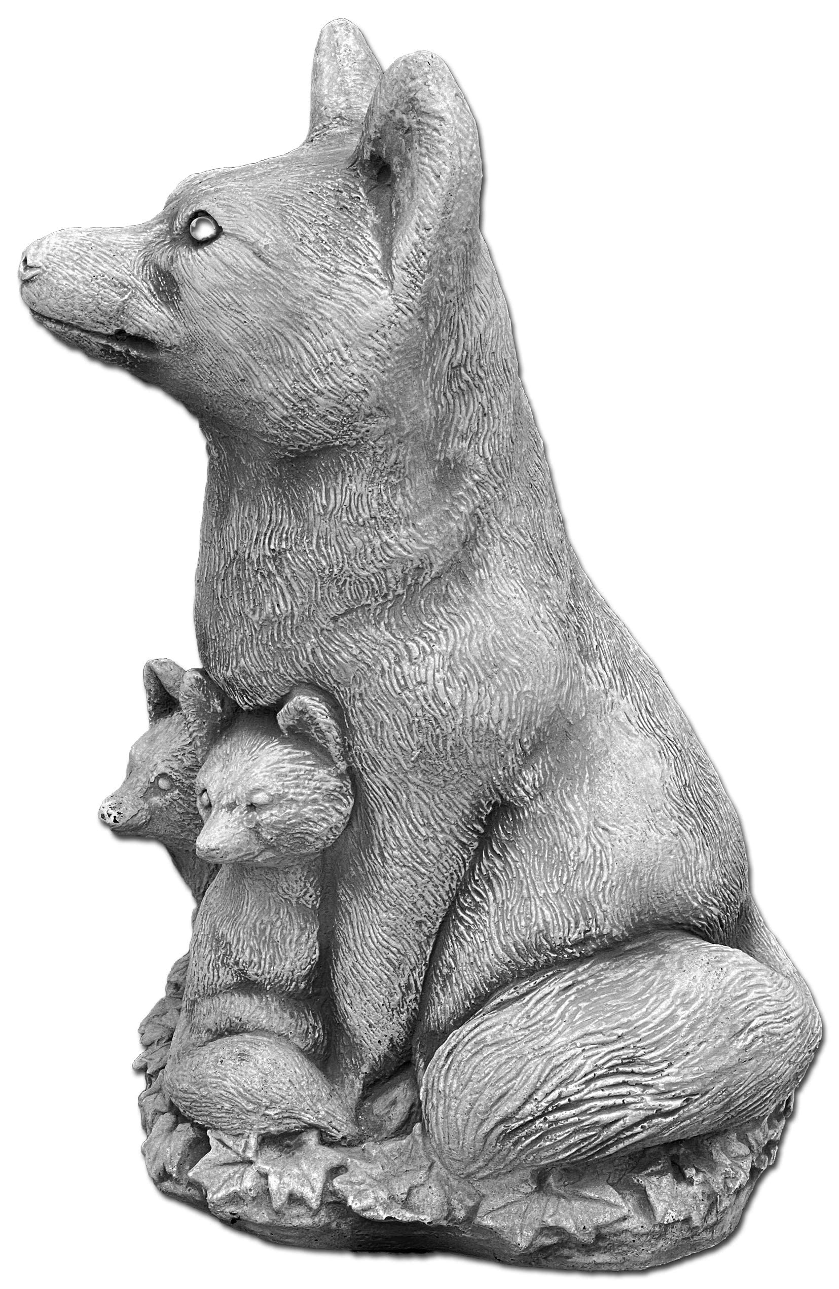 gartendekoparadies.de Fuchs - Familie, Steinfigur, H. 44 cm, 19 kg, Grau, frostsicher aus Steinguss für Außenbereich
