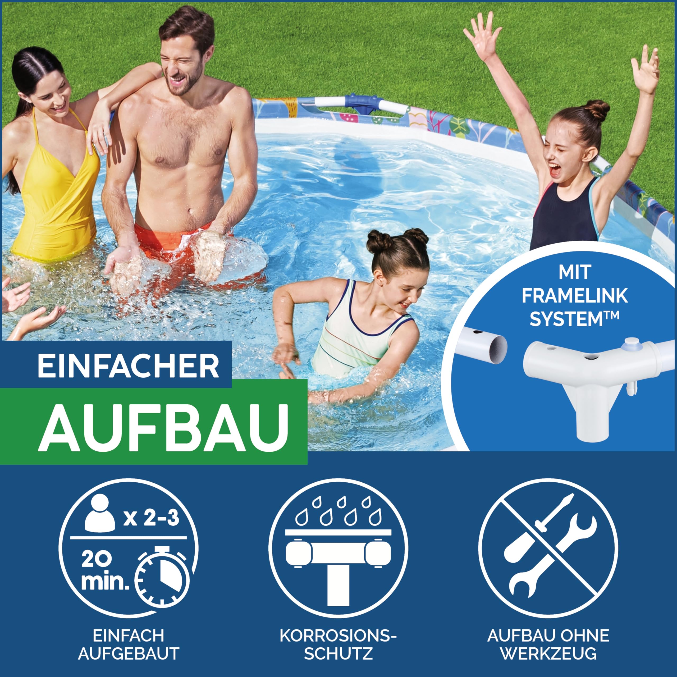 Bestway Steel Pro Paradise Frame Pool, rund, ohne Pumpe, 305 x 66 cm, 56985, Blau, Ø 305 x 66 cm