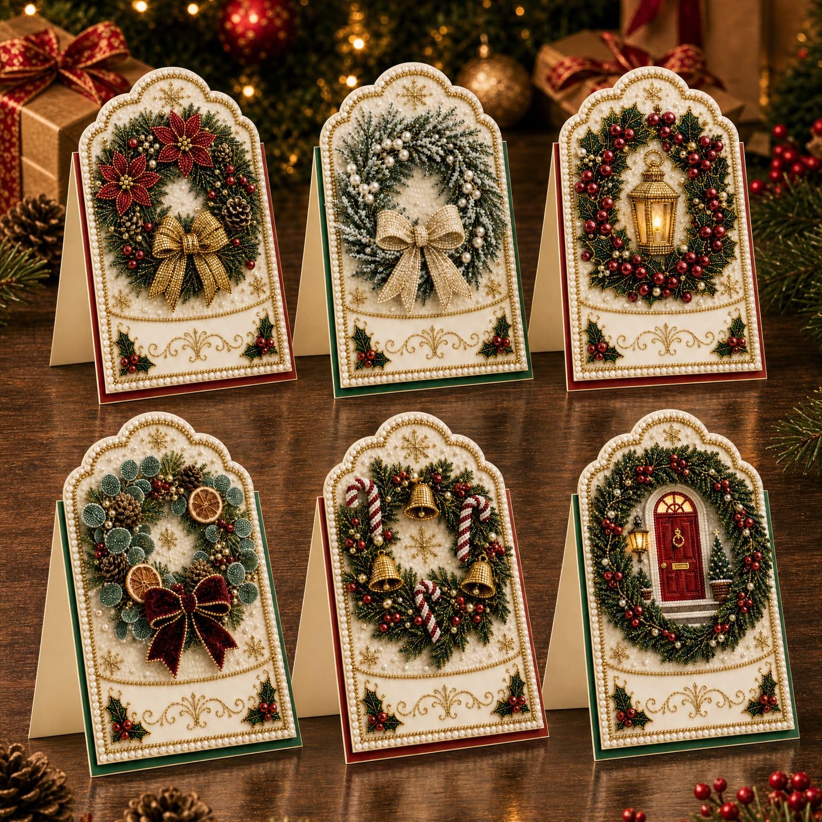 6pcs DIY Christmas Pearl Diamond Art Painting Greeting Cards with Envelopes