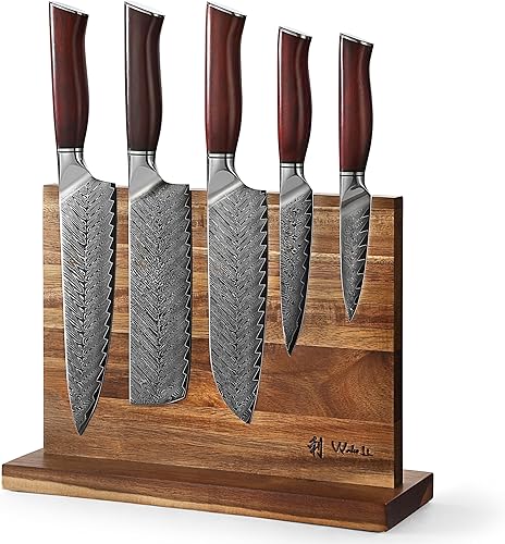 Miniatura 12 de Wakoli Juego de cuchillos de chef de Damasco con bloque magnético – Juego de bloque de cuchillos de cocina profesional de 5 piezas, cuchillas