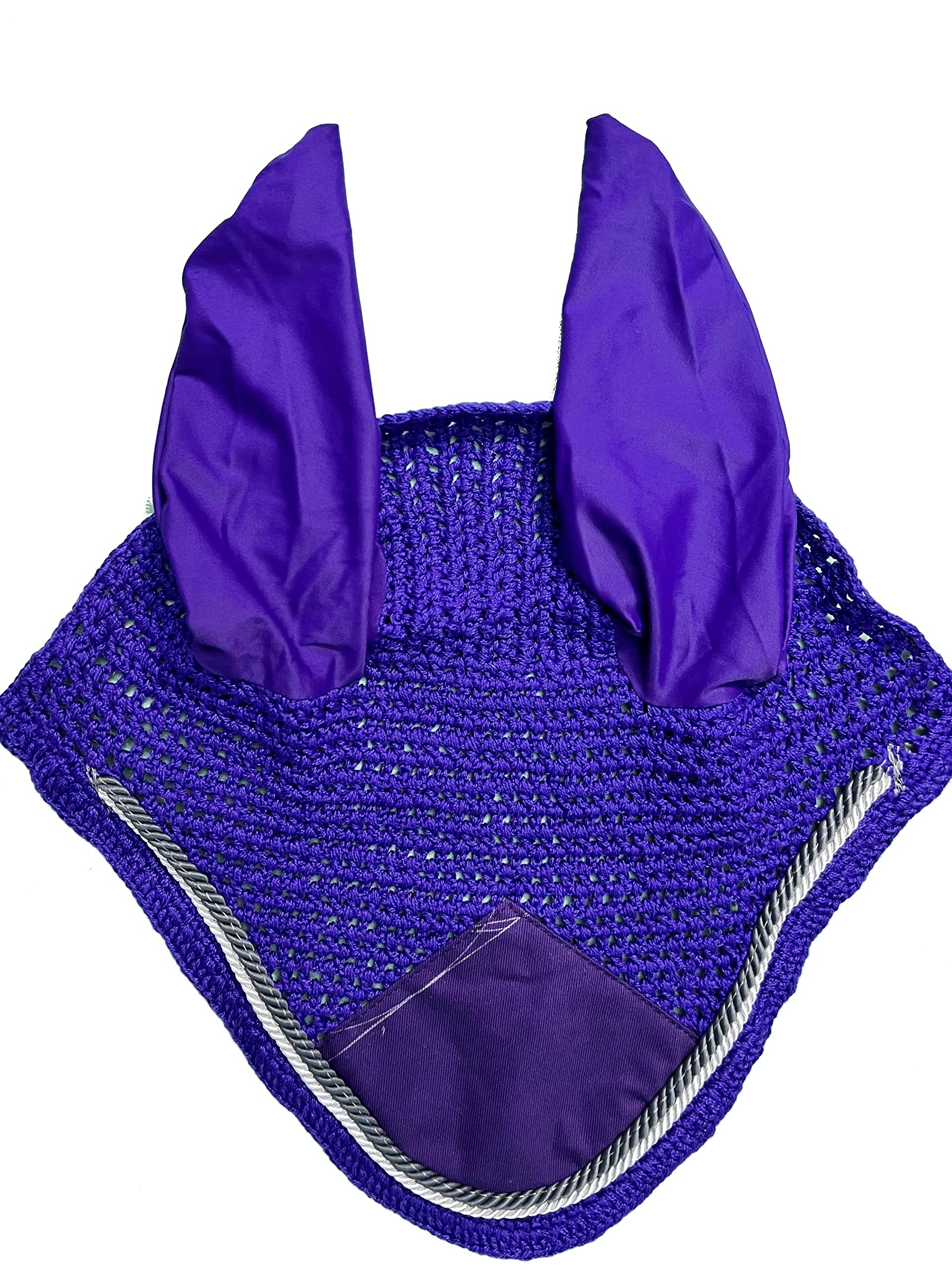 Spire Voile de protection pour cheval en coton respirant doux au crochet avec capuche pour contrôle des mouches (pony, violet/gris-blanc)