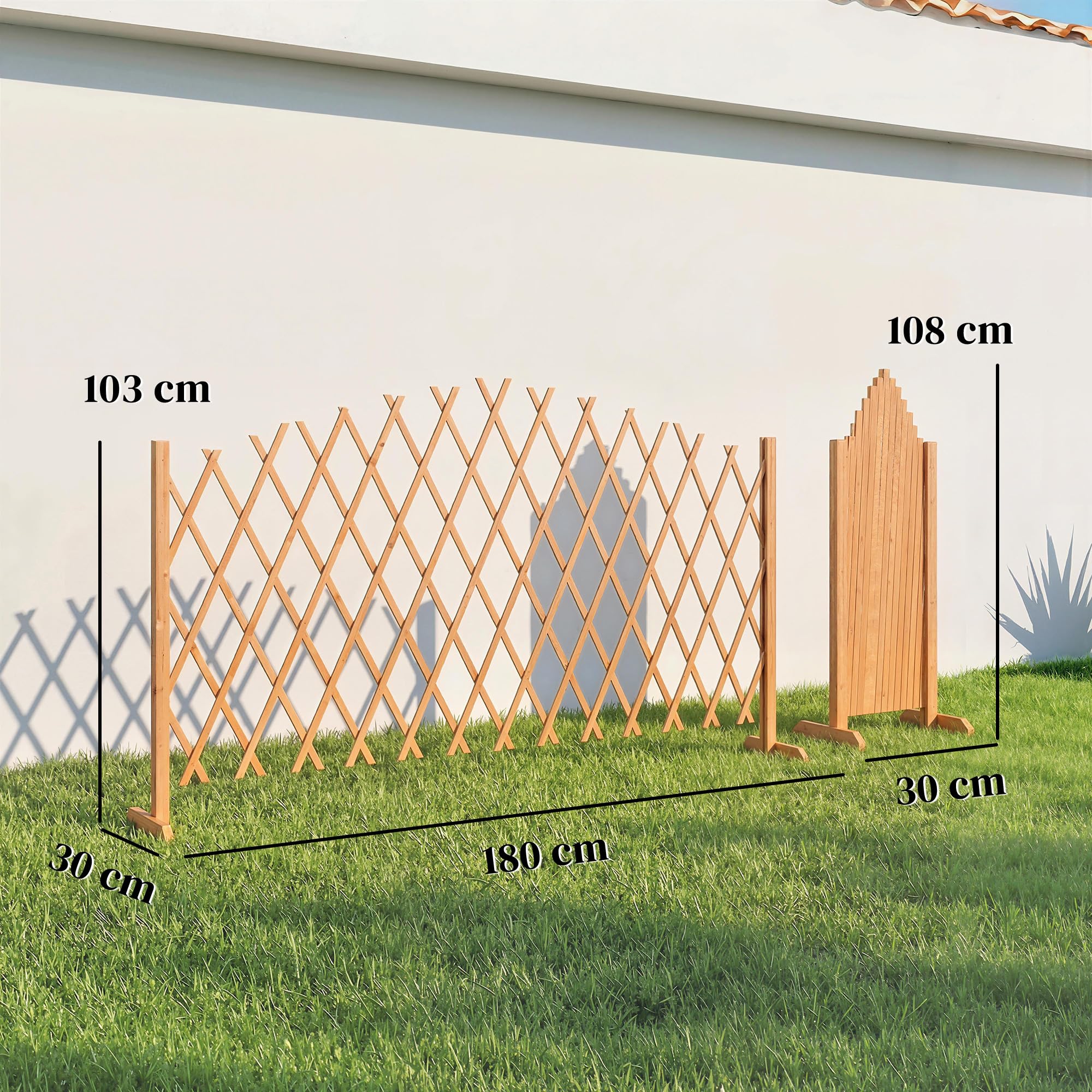 Outsunny 2 Pack Expanding Fence Panels, Wooden Freestanding Garden Fence with Adjustable Length, Stable Feet, Expandable Trellis Fencing for Indoor Outdoor Patio, 180 x 30 x 103cm, Brown — view 7