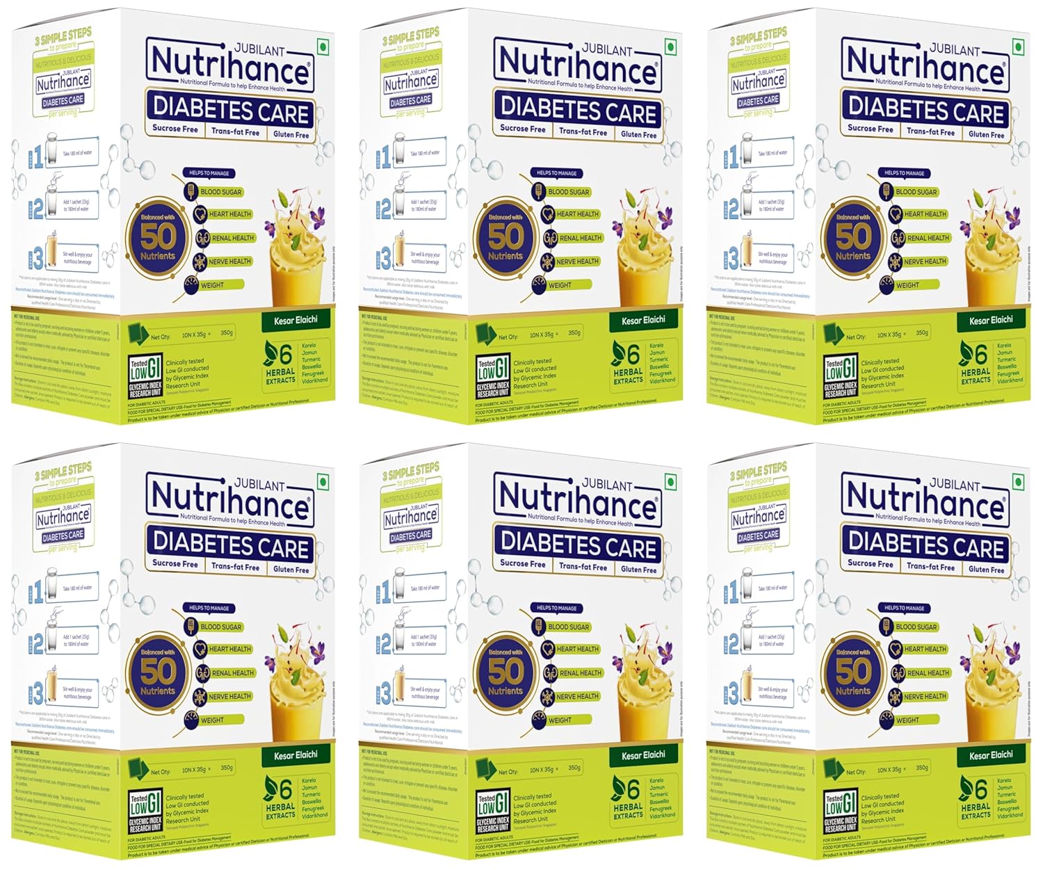 Diabetes Care Drink | Manage Blood Sugar Levels & Weight Controls | Nutrition Drink (350 g Kesar Elaichi Flavored) x Pack of 6