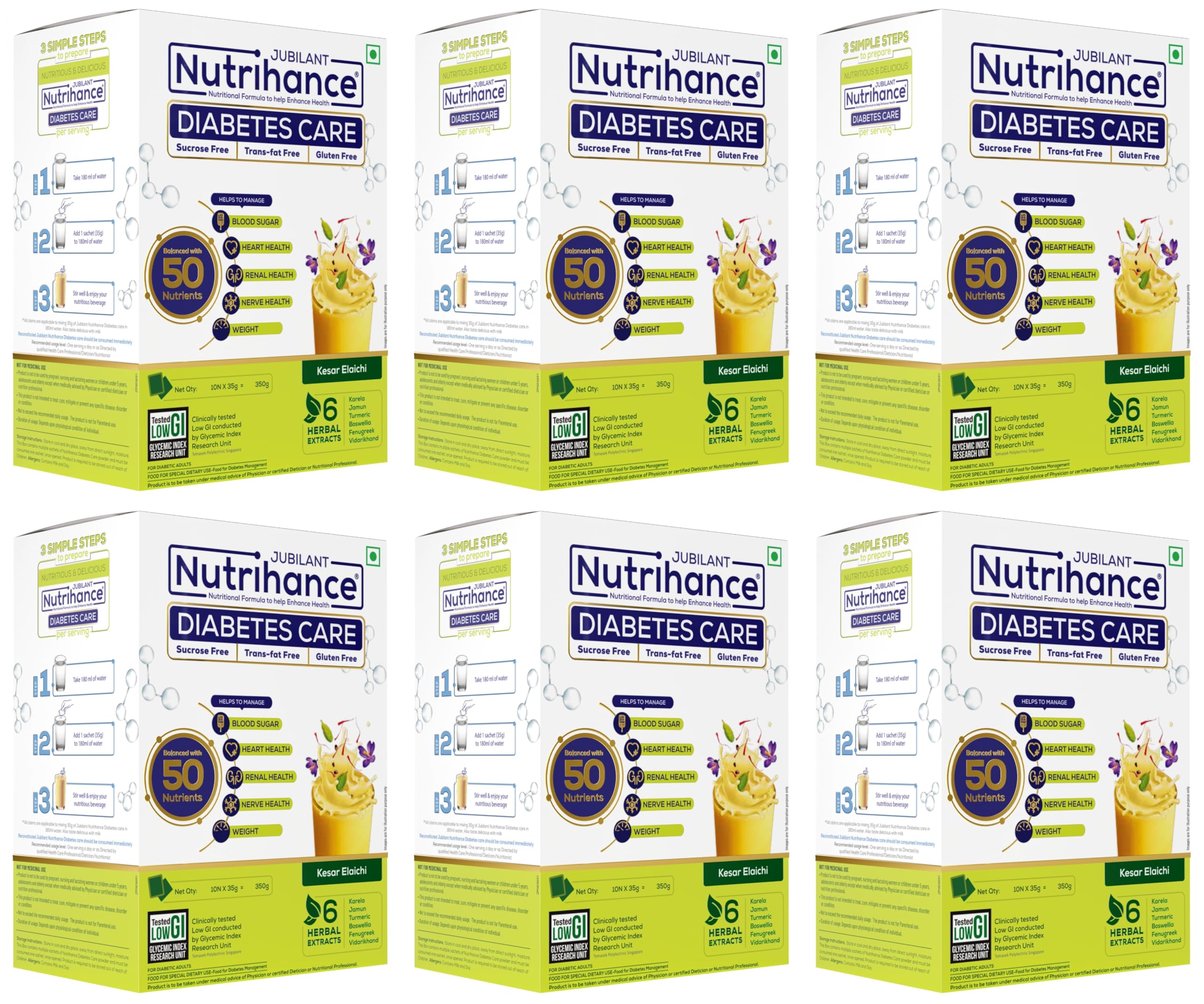 Diabetes Care Drink | Manage Blood Sugar Levels & Weight Controls | Nutrition Drink (350 g Kesar Elaichi Flavored) x Pack of 6