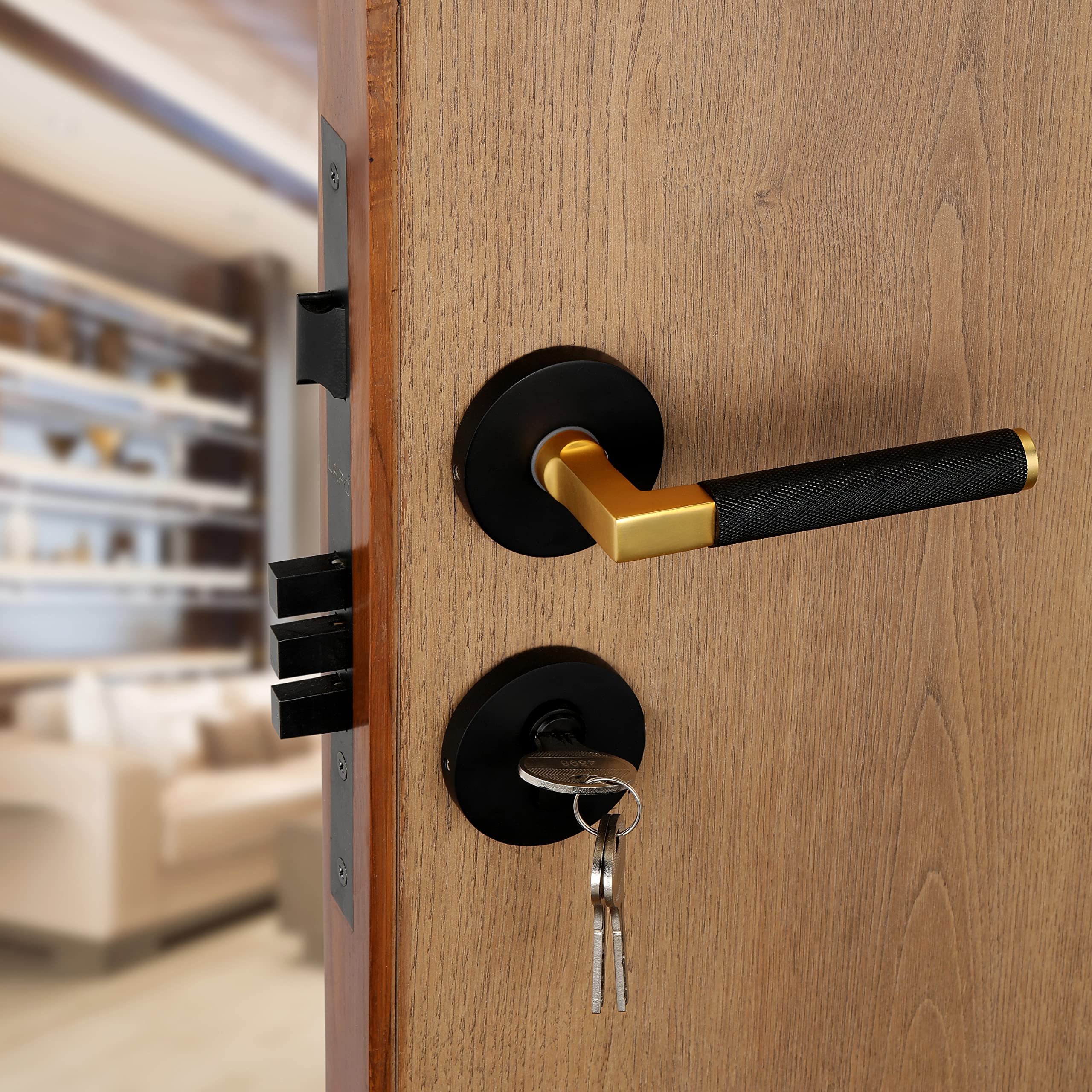 LAPO Premium Full Brass Mortise Door Locks for Main Door and Bedroom Door, Door Lock Handles Set with Lock Body, Main Door Locks for Home,Office,Hotel | Black Finish | 3 Years Warranty Ro-108 (B0B1VJTHWR) Amazon Price History, Amazon Price Tracker