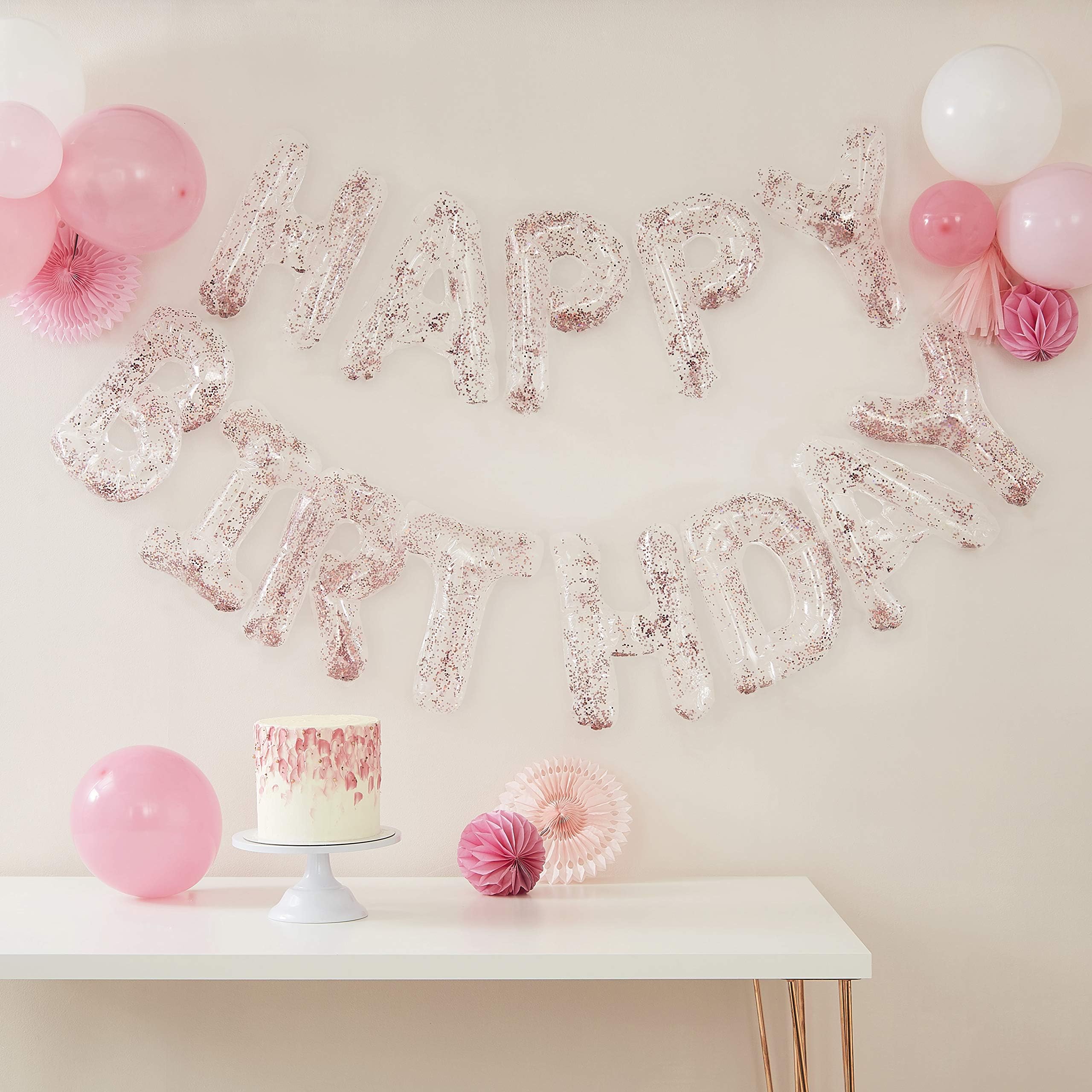 Ginger RayClear Foil & Confetti Happy Birthday Balloon Banner, Mix it Up , Gold