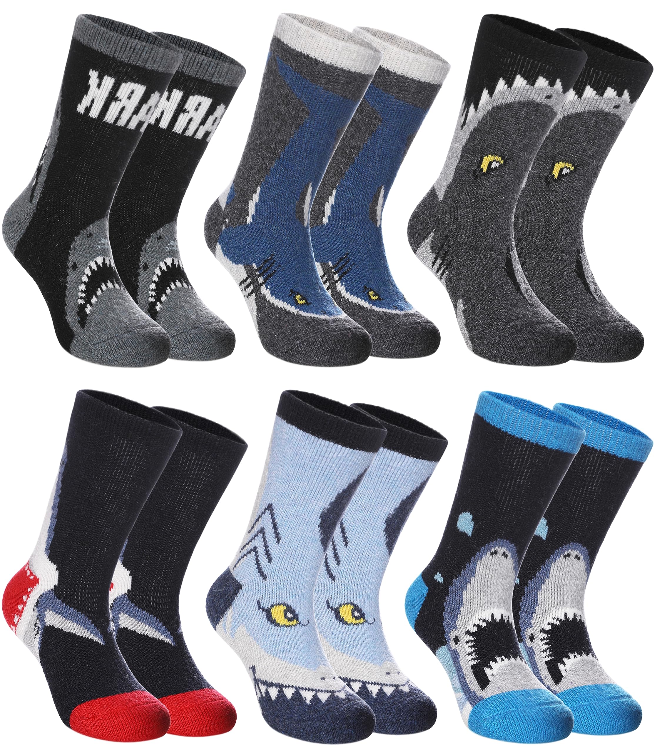 SDBING Kids Merino Wool Hiking Socks - Toddler Boys &amp; Girls Warm Thick Thermal Winter Crew Socks - 6 Pairs