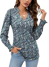 Rapbin Womens V Neck Puff Long Sleeve Button Down Tunic Blouses Fall Tops 2025 Ruffle Cuffs Dressy Casual T-Shirts