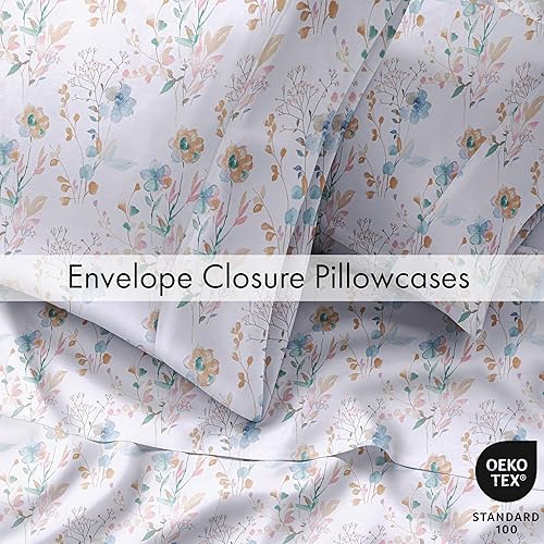 Miniatura 7 de RUVANTI 4 piezas de sábanas de algodón - 100% algodón natural suave, ligero y transpirable, sábanas de percal crujiente, juego de sábanas