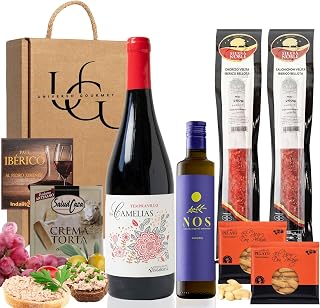 UNIVERSO GOURMET Geschenkkorb Gourmet zum Verschenken | Rotwein 75 cl | Natives Olivenöl Extra | Iberische Bellota Chorizo & Salchichón | Paté, Schafskäsecreme & Picos | Spanische Geschenkbox