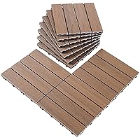 Vista 10 de PURE ERA Azulejos de piso entrelazados de madera para interiores y exteriores, 12 x 12 pulgadas (10 unidades, 10 pies cuadrados, marrón) - Gran