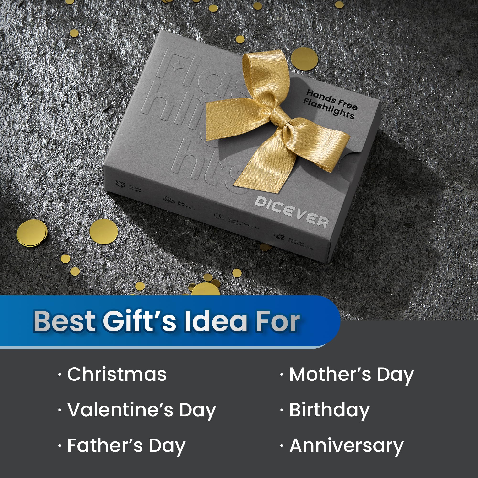 DICEVER Rechargeable LED Flashlights, Gifts for Him, Fathers Day Christmas Birthday Gifts for Men Boyfriend Husband, Cool Gafgets Hands Free Finger Lights for Camping Fishing Repairing