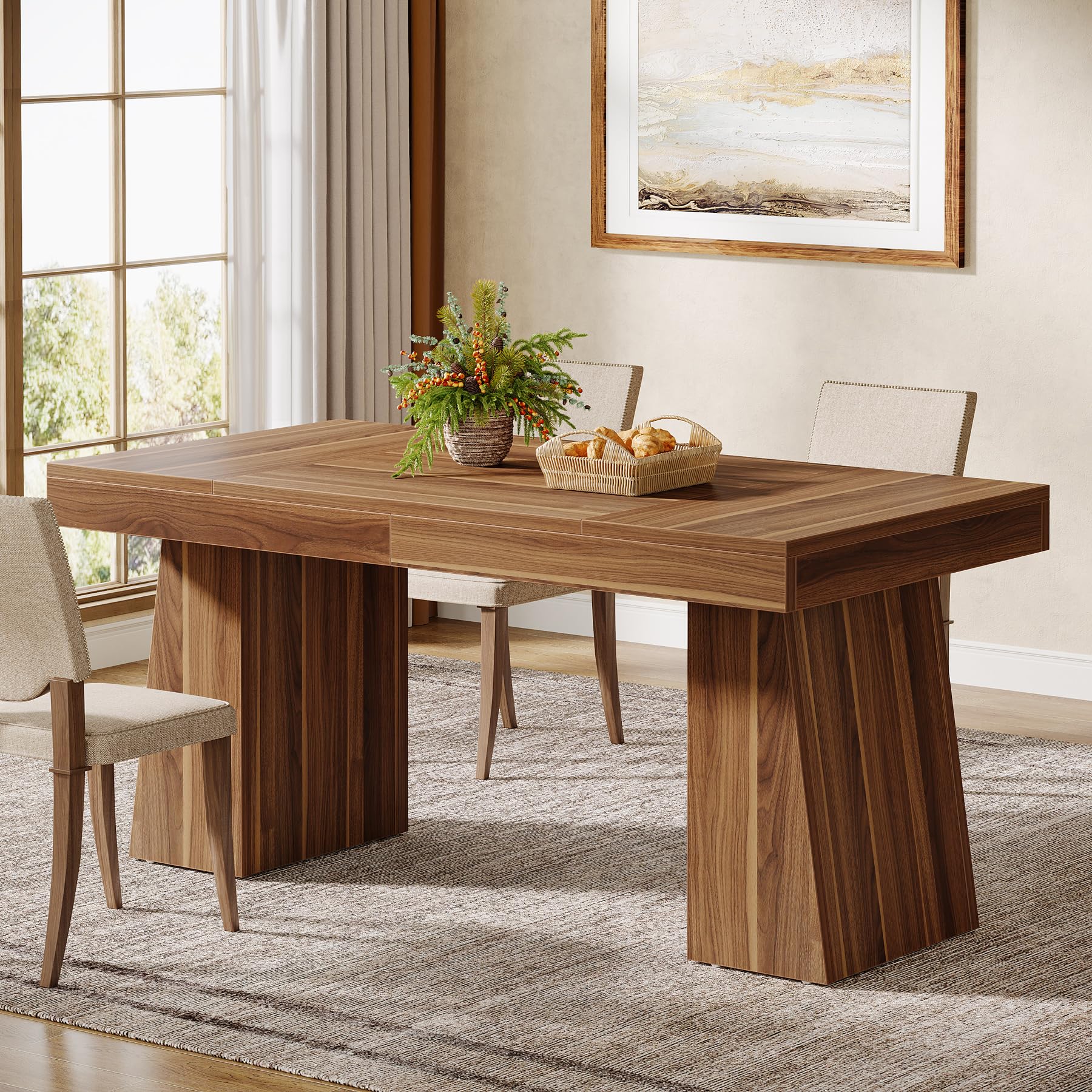 Tribesigns Mesa de Comedor 140 cm para 4-6 Personas, Mesa de Comedor Rectangular para Cocina, marrón