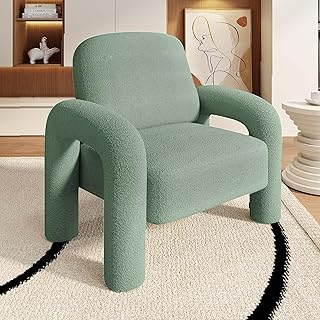 Modern Sherpa Accent Chair, Teddy Upholstered Arm Single Sofa, Cozy Fluf...