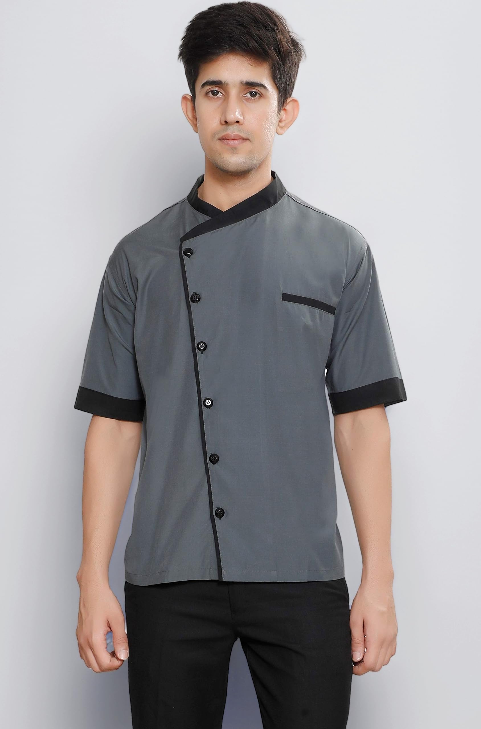 FABUNIFORMS Men Waiter, Hotel Staff, Catering Uniform Shirt, Chef Style, Grey, Size