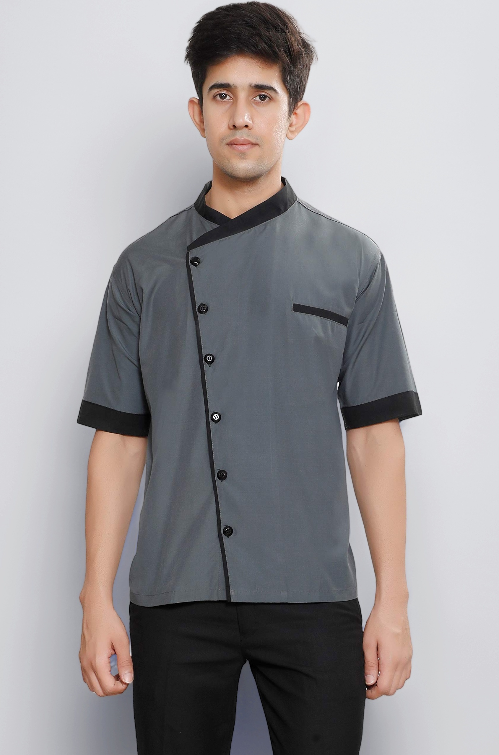 FABUNIFORMS Men Waiter, Hotel Staff, Catering Uniform Shirt, Chef Style, Grey, Size