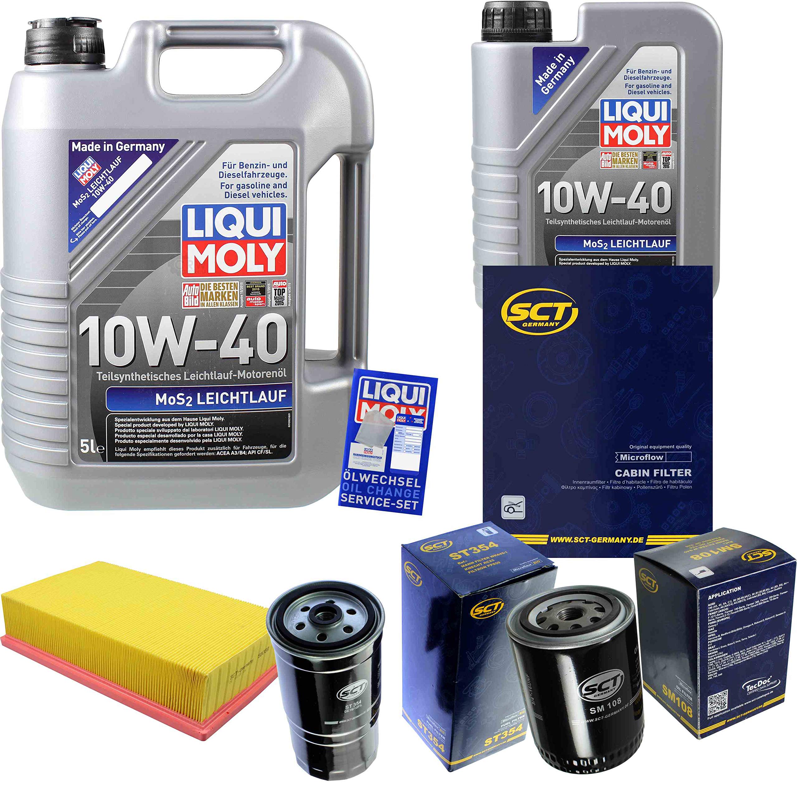 Set di filtri, 6 litri, olio motore MoS2, scorrevole, 10W-40, SCT, Germania, filtro abitacolo