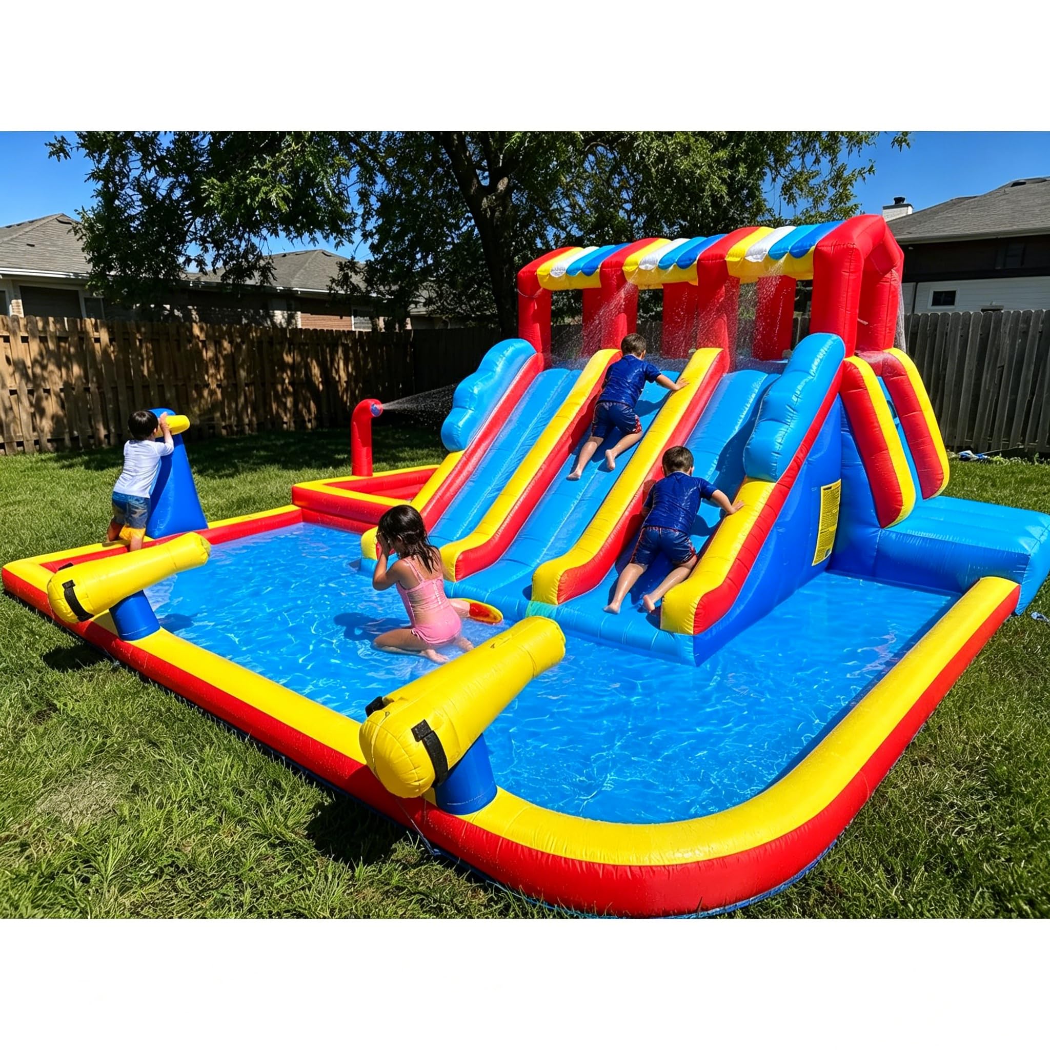 Photo 1 of 14.3FT Oxford Inflatable Water Slide Family Version Water Park Built in Reservoir Slide Sprinkler Rock Climbing Summer Carnival Pool Party Easy Setup & Storage?Include Blower?