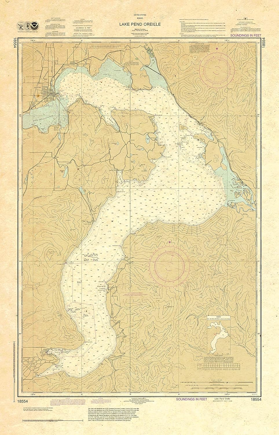 Paradise Cay Publications, Inc. Antiqued NOAA Chart 18554: Lake Pend Oreille