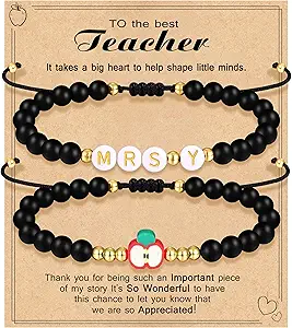 Teacher Appreciation Bracelet Gifts for Women Initial Beaded Bracelets Back to School Thank You Teacher Gifts 2pcs Link Bracelet New Teacher Graduation Gift Birthday Retirement Teachers' Day Jewelry