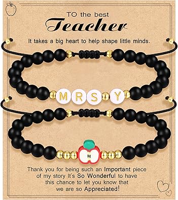 Teacher Appreciation Bracelet Gifts for Women Initial Beaded Bracelets Back to School Thank You Teacher Gifts 2pcs Link Bracelet New Teacher Graduation Gift Birthday Retirement Teachers' Day Jewelry