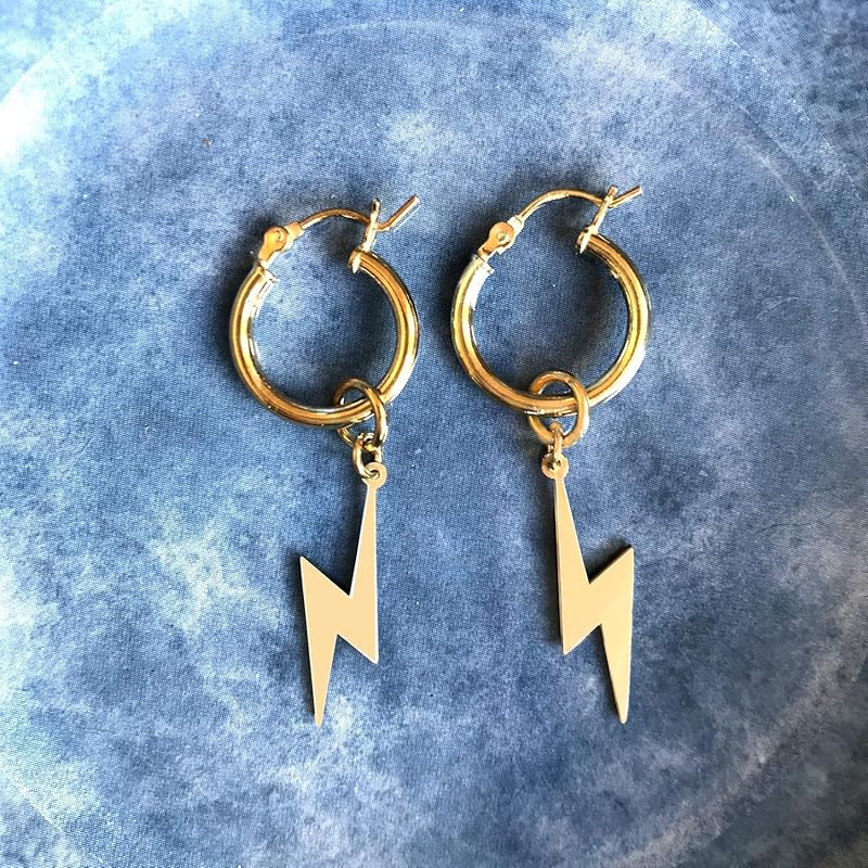 Gold Little Lightning Bolt and Hoop Earrings Amazon.ca Handmade Products