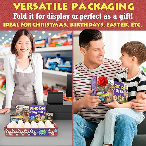 Miniatura 5 de DANCING BEAR Kit de excavación de huevos de dinosaurio para 12 niños, excavar 12 dinosaurios sorpresa, guías de instrucciones y tarjetas de