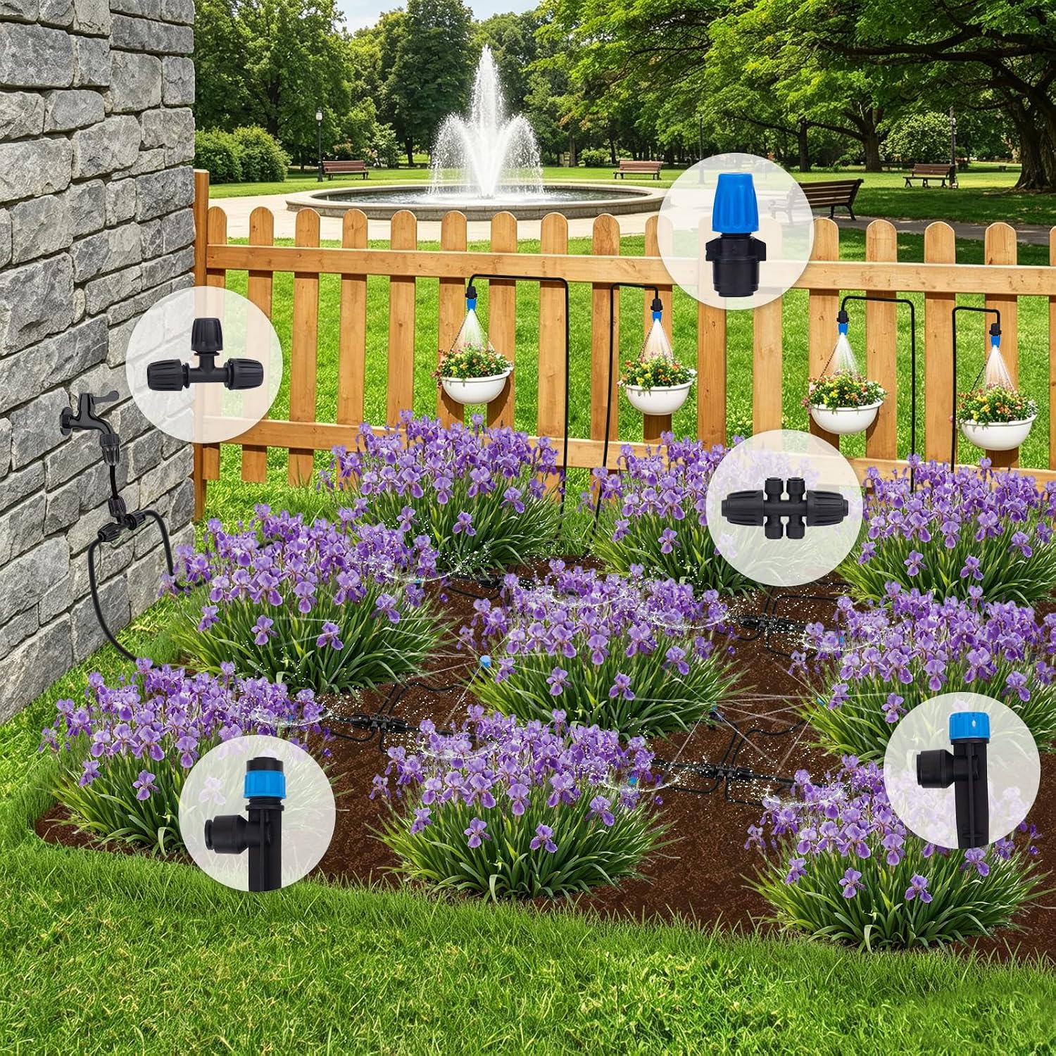 240FT Drip Irrigation System Kits, Quick-Connect Garden Watering System for Raised Bed, Potted Plants, Lawn, Greenhouse with 1/2 inch Hose 1/4 inch Tubing and Accessories image 2